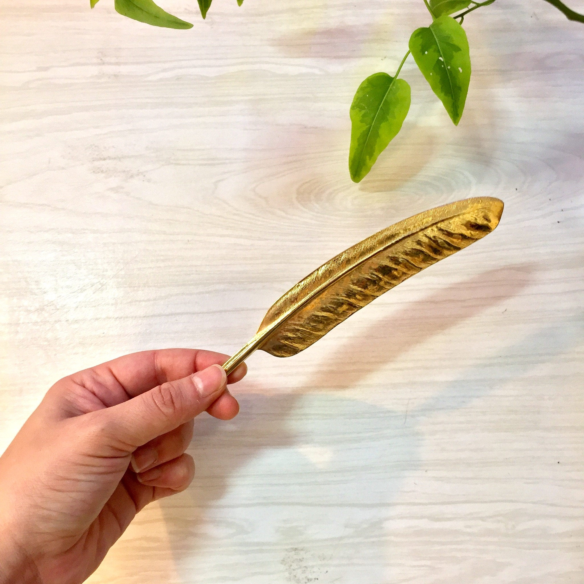 Gold Toned Feather Brooch | Large Feather Pin | Costume Jewelry | Vintage Costume Jewelry | Long Brooch | Statement Jewelry | Gift Idea