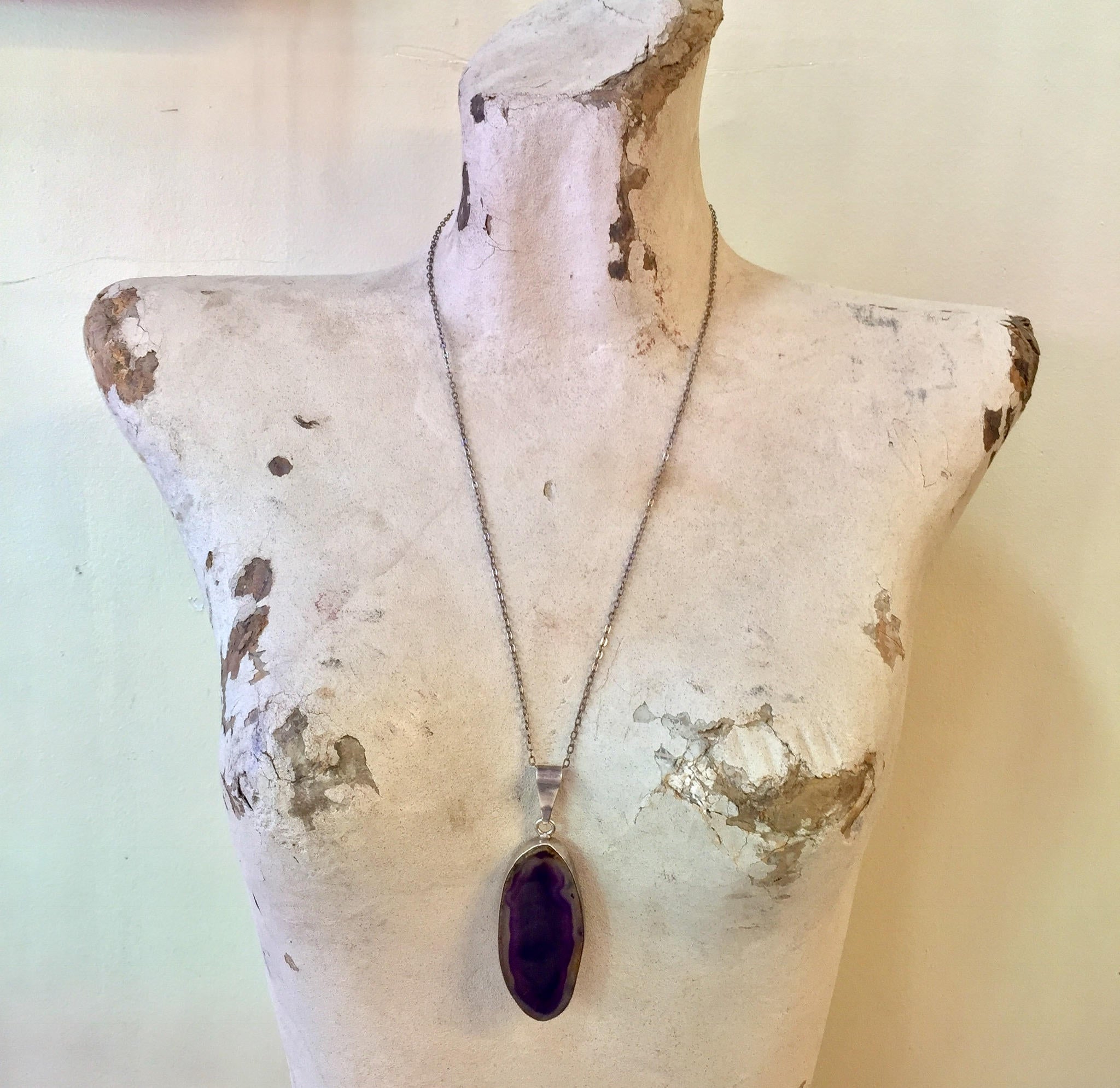 Sterling Silver Purple Agate Pendant | Vintage Pendant | Necklace | Purple | 925 Jewelry | Large Pendant | Gift for Her | Pendant |