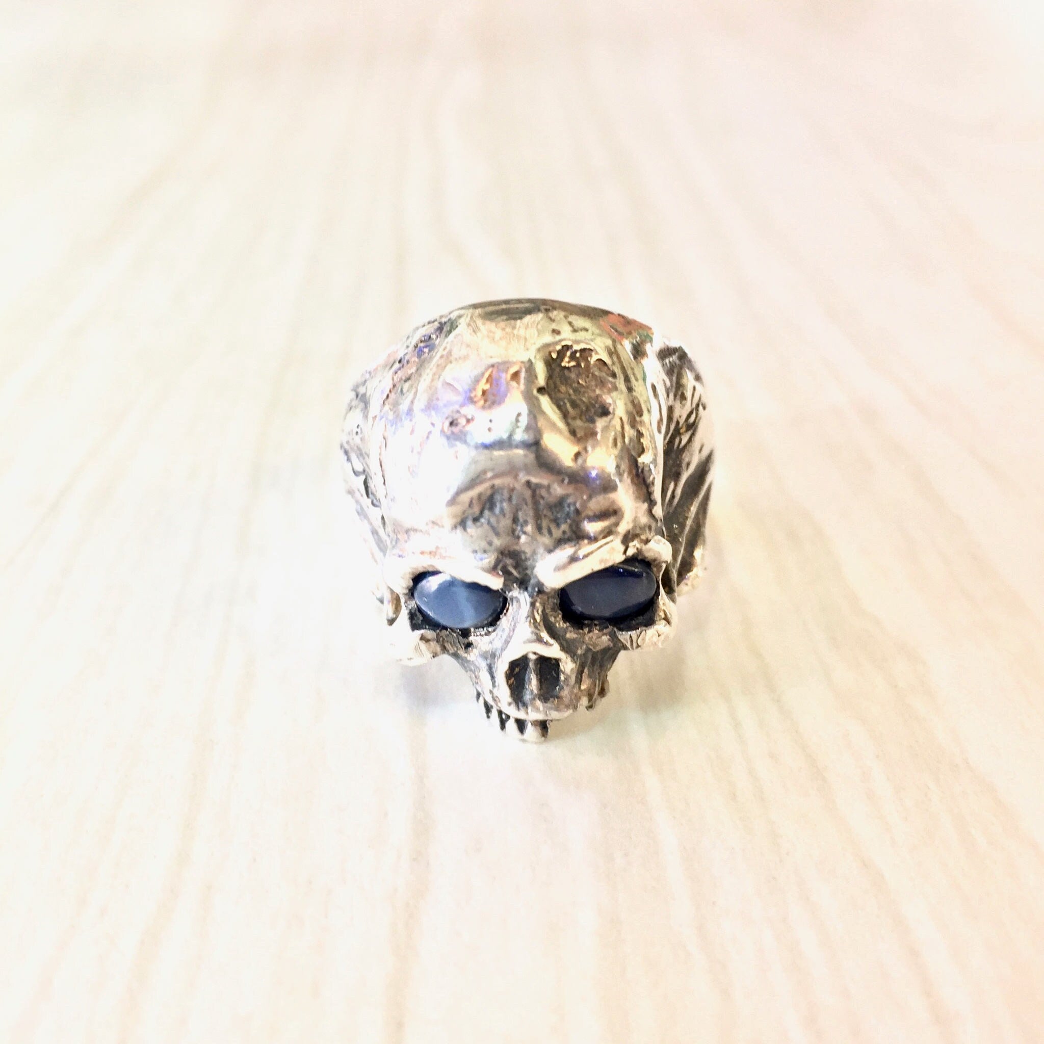 Sterling Silver Skull Ring with Sapphire Eyes | Sapphire Jewelry | Statement Ring | Sterling Silver Ring | Skull Jewelry | Blue Eyes