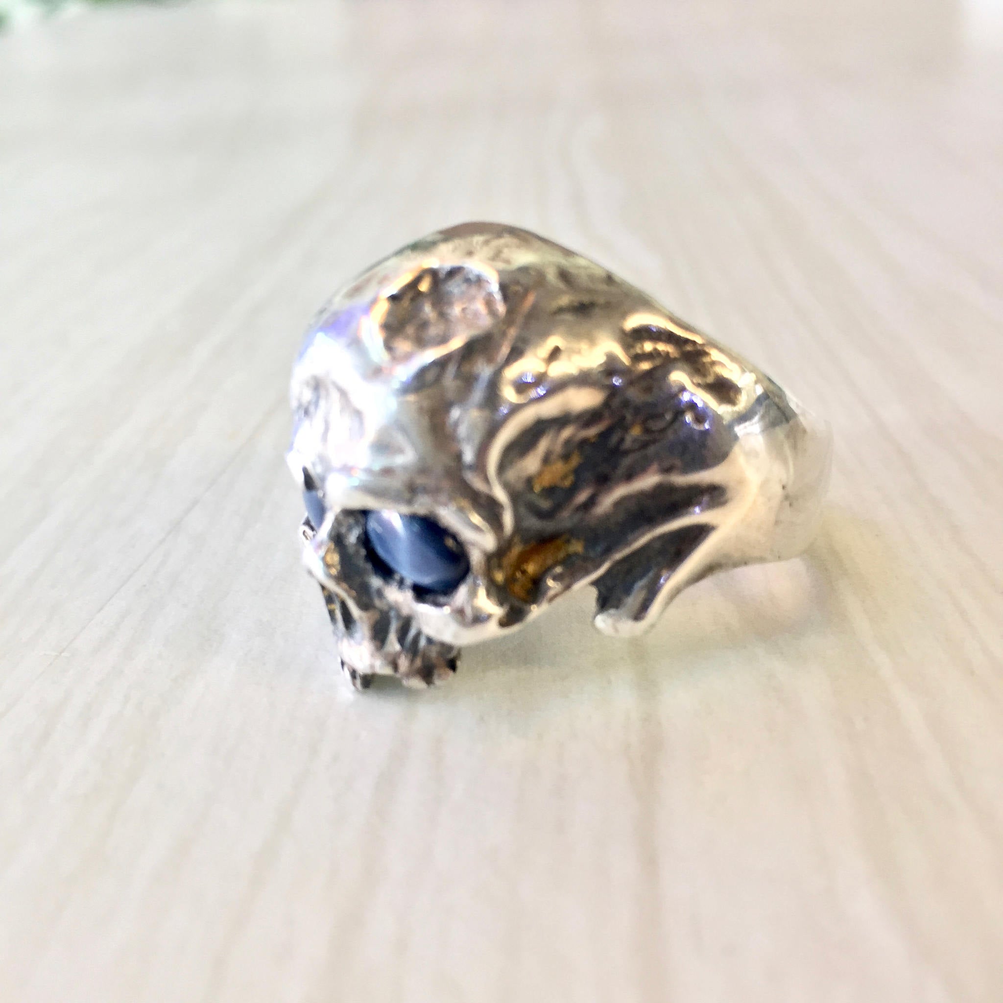 Sterling Silver Skull Ring with Sapphire Eyes | Sapphire Jewelry | Statement Ring | Sterling Silver Ring | Skull Jewelry | Blue Eyes