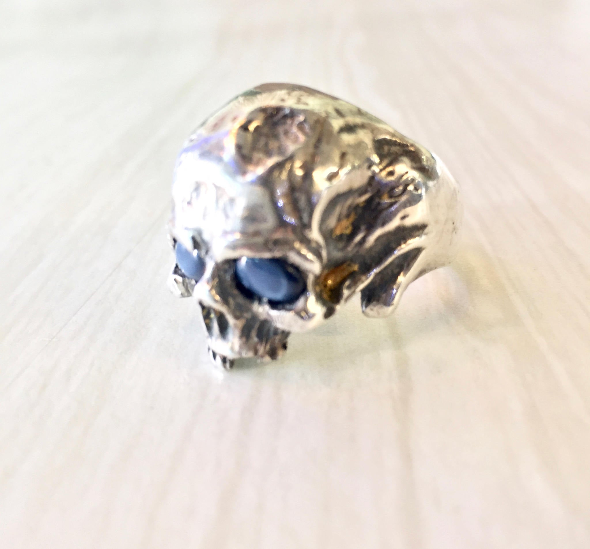 Sterling Silver Skull Ring with Sapphire Eyes | Sapphire Jewelry | Statement Ring | Sterling Silver Ring | Skull Jewelry | Blue Eyes