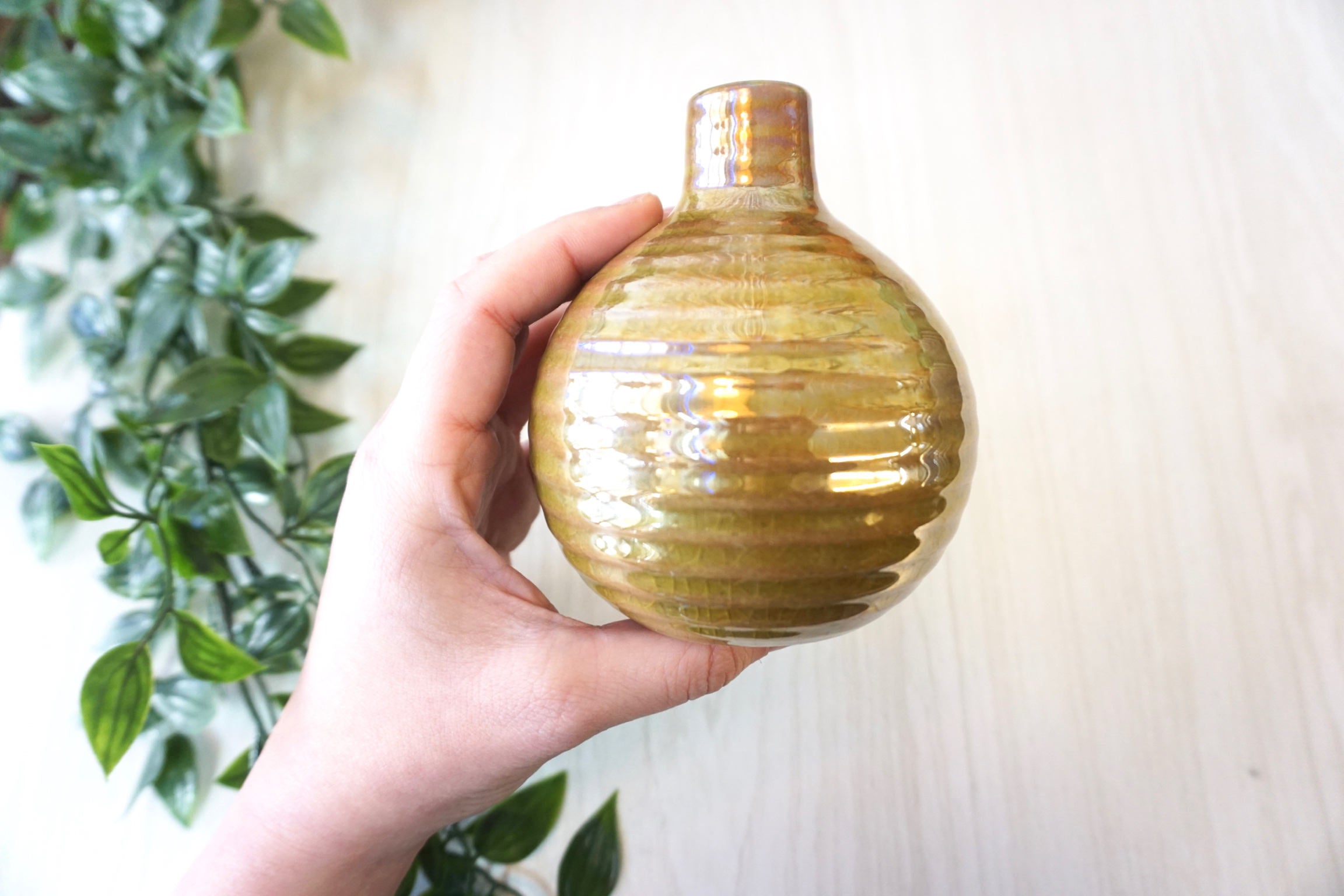 Small Contemporary Vase | Ceramic Vase | Small Vase | Green | Vase with Ridges | Flowers | Contemporary Home Decor | Vintage Home