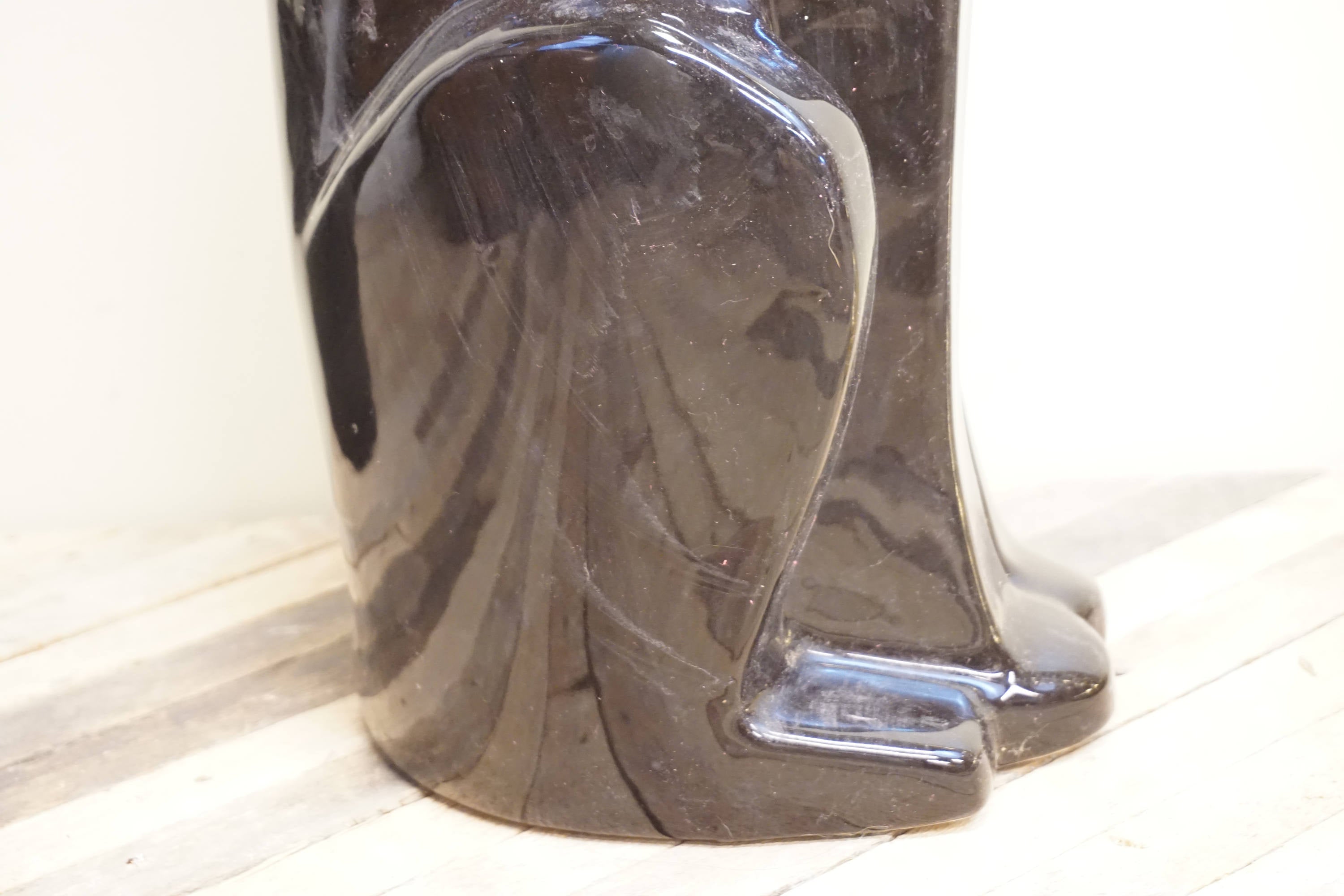 Vintage 1970s Royal Haeger ceramic panther statue close-up showing detailed texture of panther's face and chrome accents