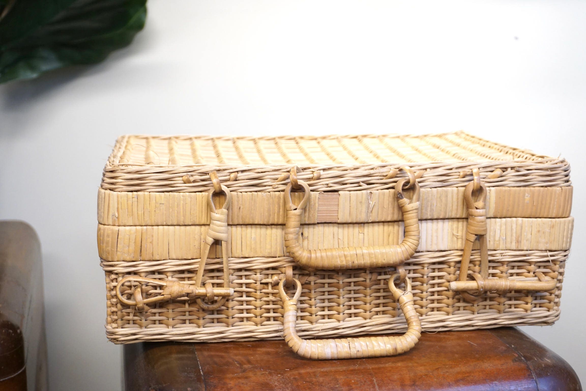 Vintage Woven Wicker Basket | Wicker Picnic Basket | Woven Briefcase | Midcentury Basket | Bohemian Home Decor | Boho Home | Basket | Wicker