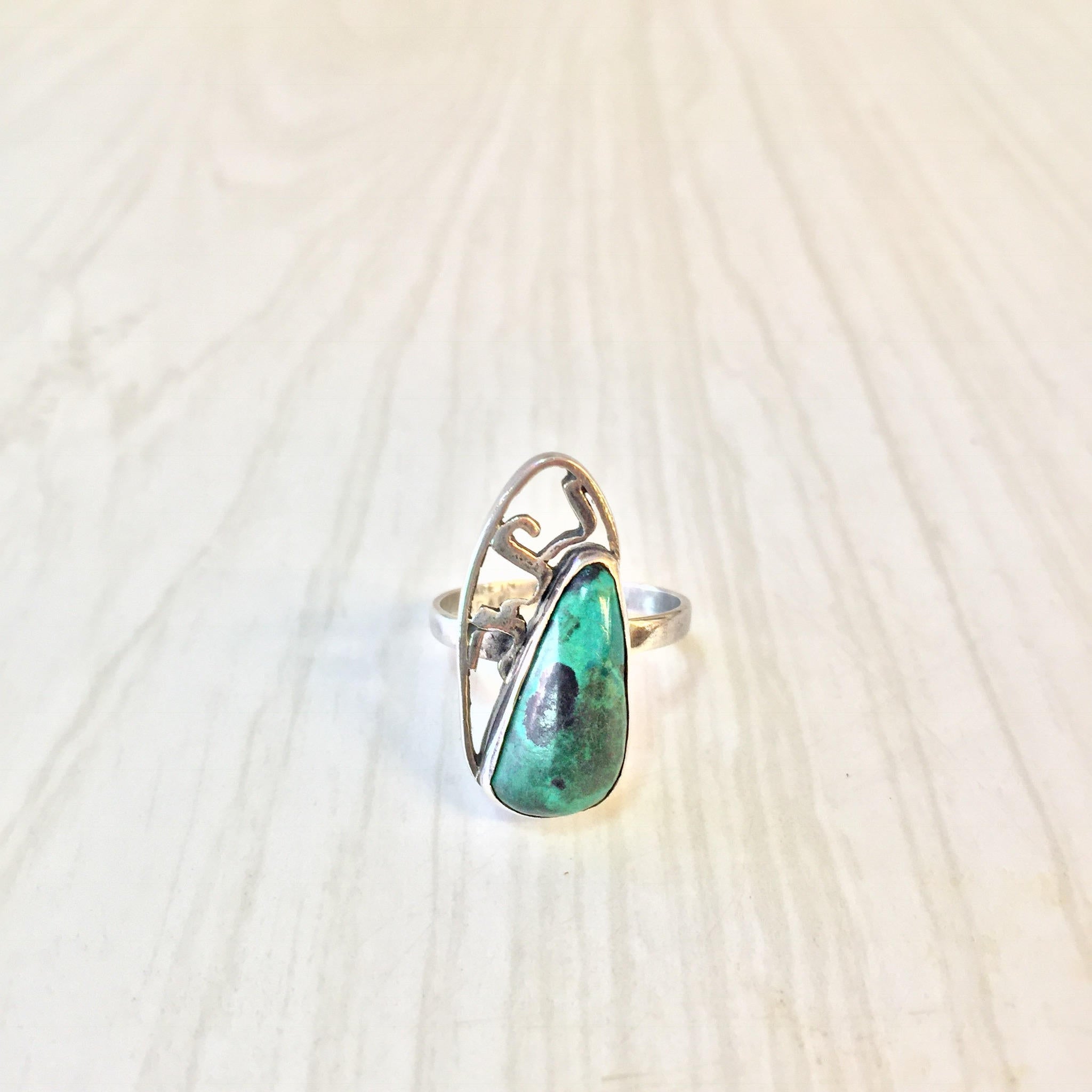 Vintage Sterling Silver Turquoise Ring | Turquoise Jewelry | Vintage Ring | Green Turquoise | 925 | Abstract Jewelry | Gift For Her