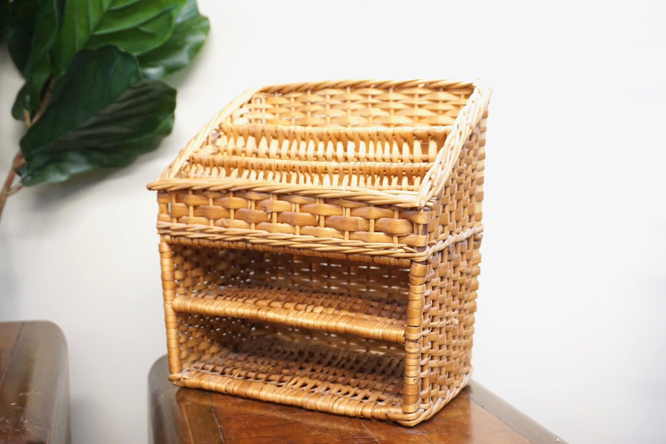 Vintage Wicker Mail Organizer | Office Mail Organizer | Woven Home Decor | Woven Organizer | Letters | Bills | Mail | Office Caddy |