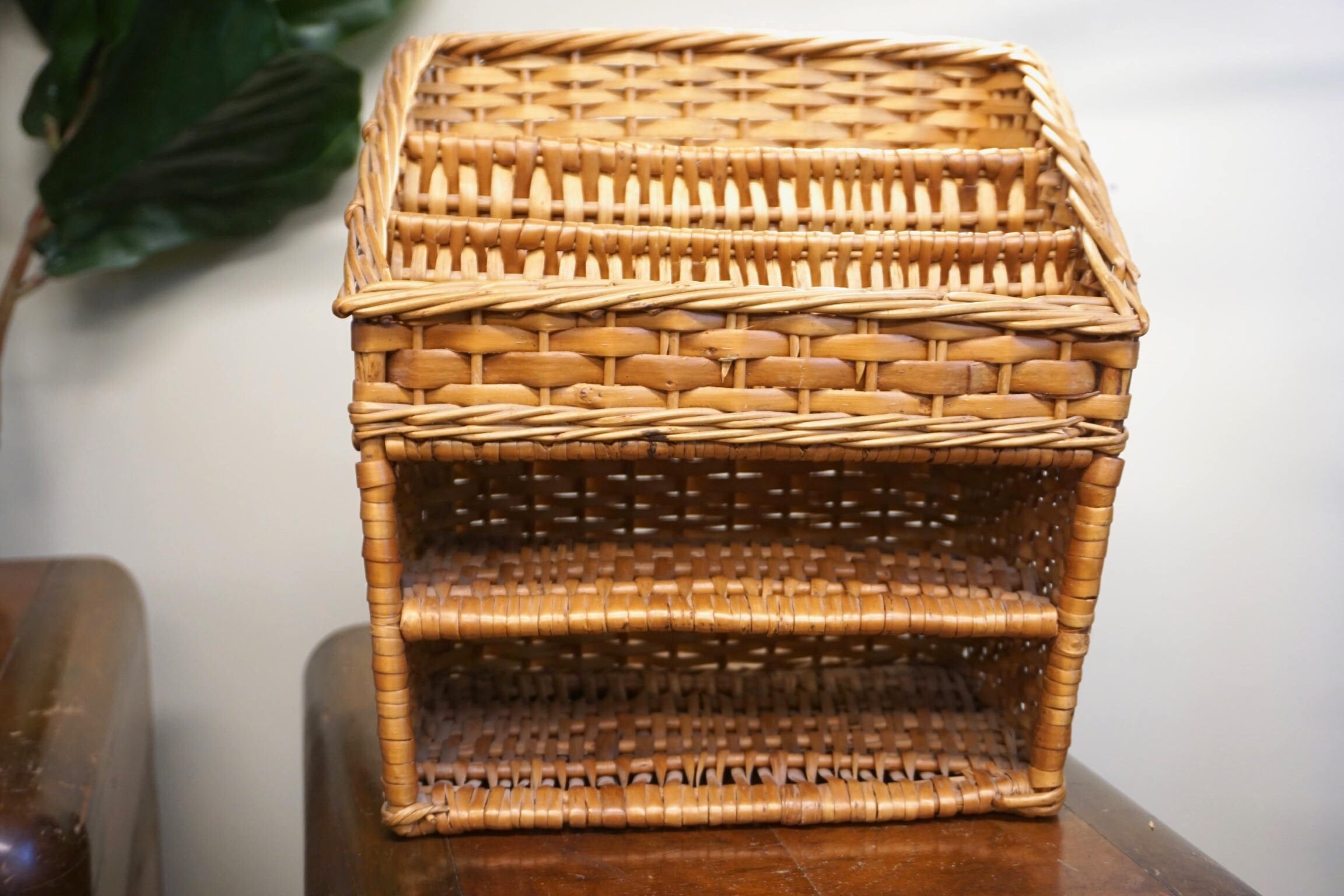 Vintage Wicker Mail Organizer | Office Mail Organizer | Woven Home Decor | Woven Organizer | Letters | Bills | Mail | Office Caddy |