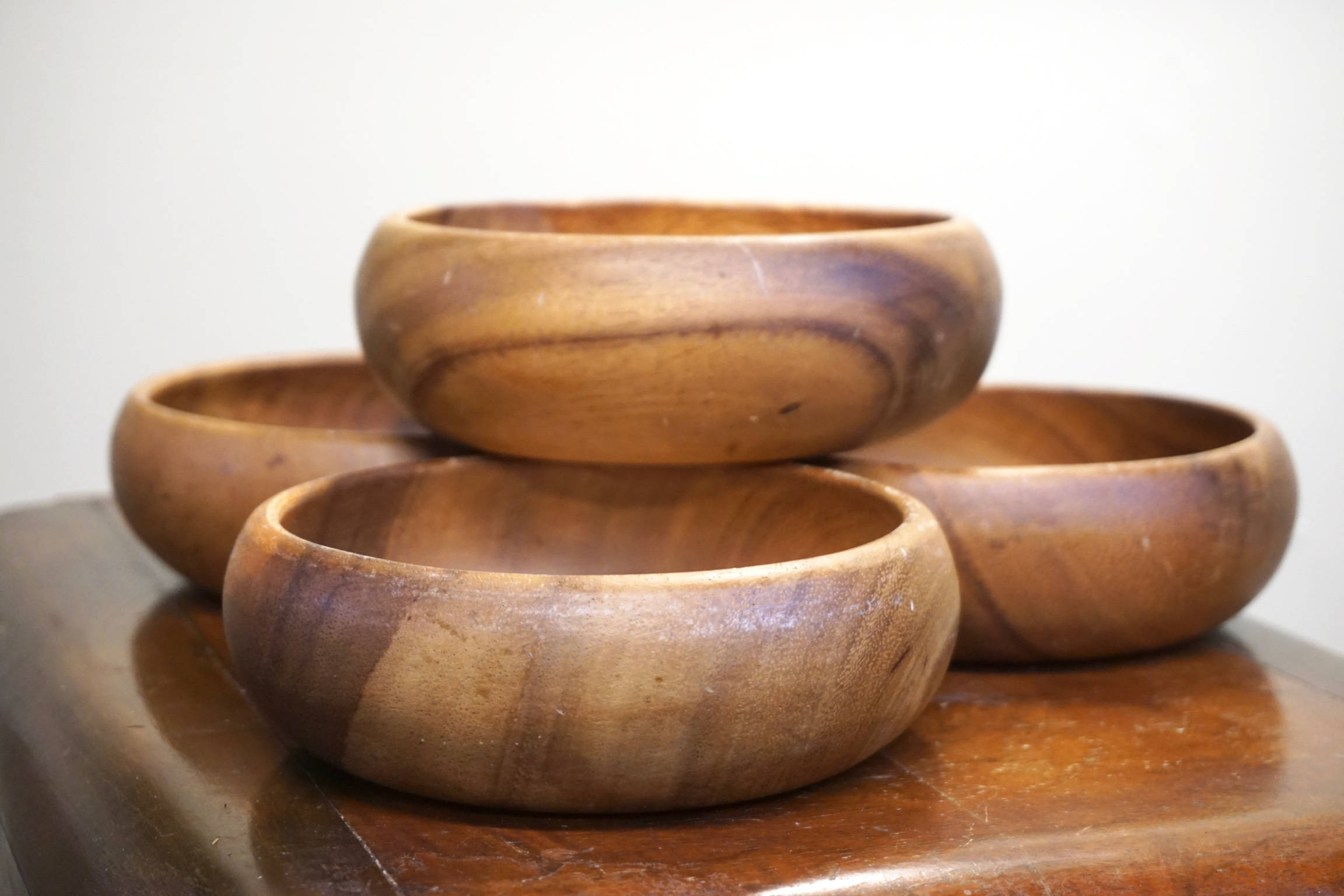 Set of Four Wooden Bowls | Wood Carved Bowls | Wooden Serving Bowls | Salad Bowl | Vintage Bowl | Vintage Home Decor | Wood Bowl |
