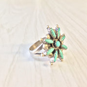 Sterling Silver and Turquoise Ring | Vintage Silver Ring | Flower Ring | Turquoise Jewelry | Vintage | Statement Jewelry | Holiday Gift Idea
