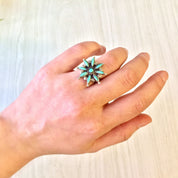Sterling Silver and Turquoise Ring | Vintage Silver Ring | Flower Ring | Turquoise Jewelry | Vintage | Statement Jewelry | Holiday Gift Idea