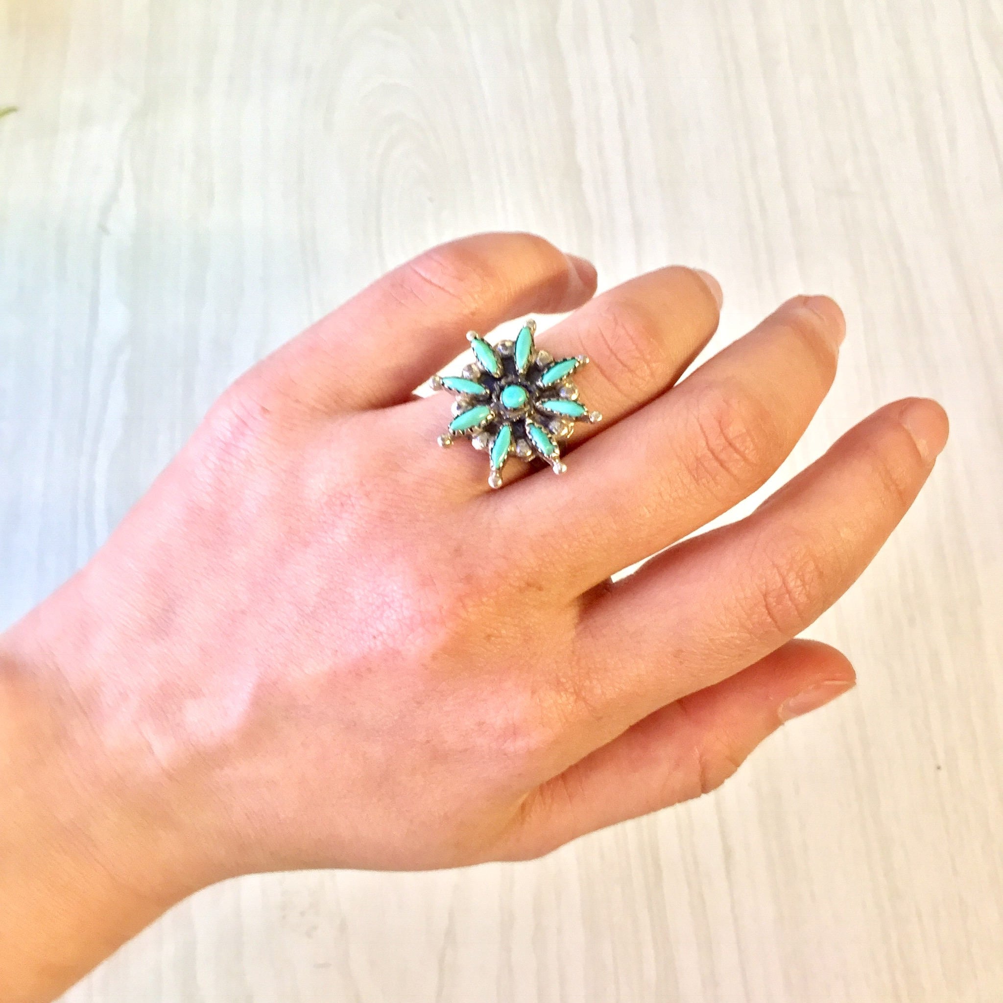 Sterling Silver and Turquoise Ring | Vintage Silver Ring | Flower Ring | Turquoise Jewelry | Vintage | Statement Jewelry | Holiday Gift Idea