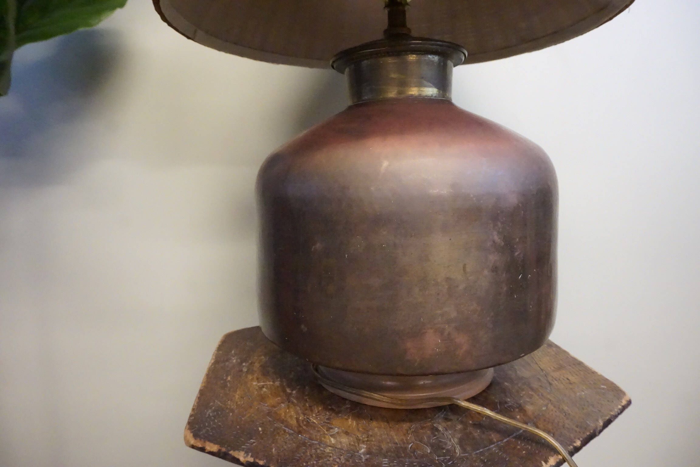 Vintage lamp, vintage table lamp, lamp with wicker shade, Copper lamp, copper pot lamp, home decor, vintage lighting