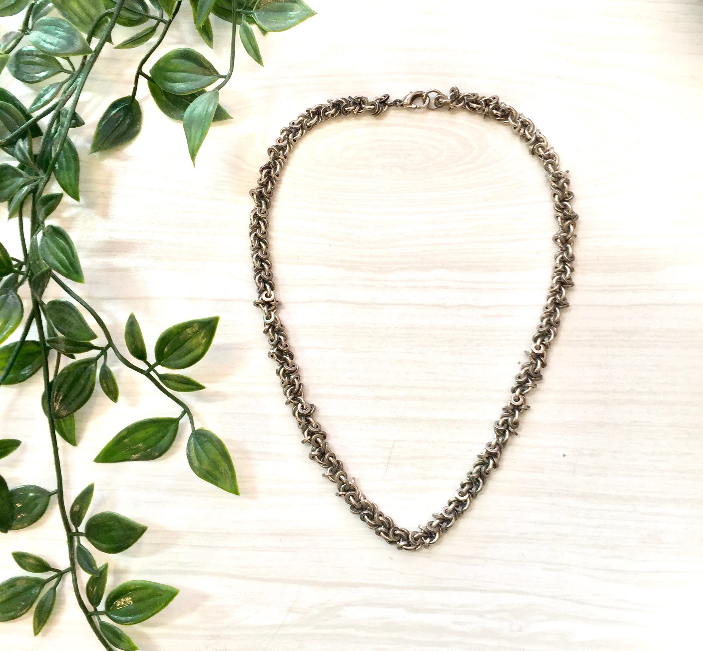 Vintage Sterling Silver Necklace | Statement Jewelry | Vintage Necklace | Thick Chain | Disk Necklace | Link Necklace | Vintage Jewelry