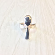 Vintage Sterling Silver Ankh Ring with Black Onyx | Egyptian Jewelry | Statement Ring | Ankh Jewelry | Holiday Gift Idea | Black Ring |