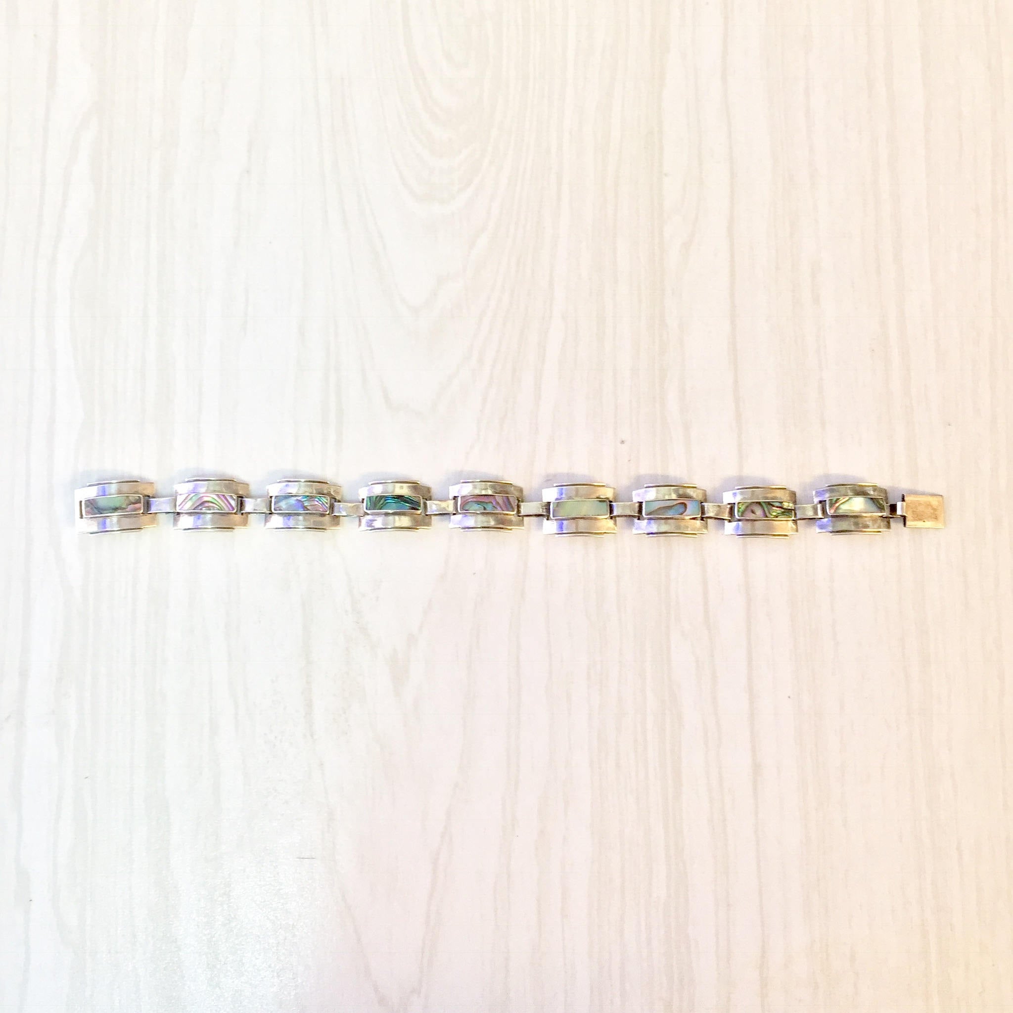 Vintage Sterling Silver and Abalone Link Bracelet | Abalone Shell | Inlaid Abalone Bracelet | Gift for Mom | Vintage Jewelry | Silver |