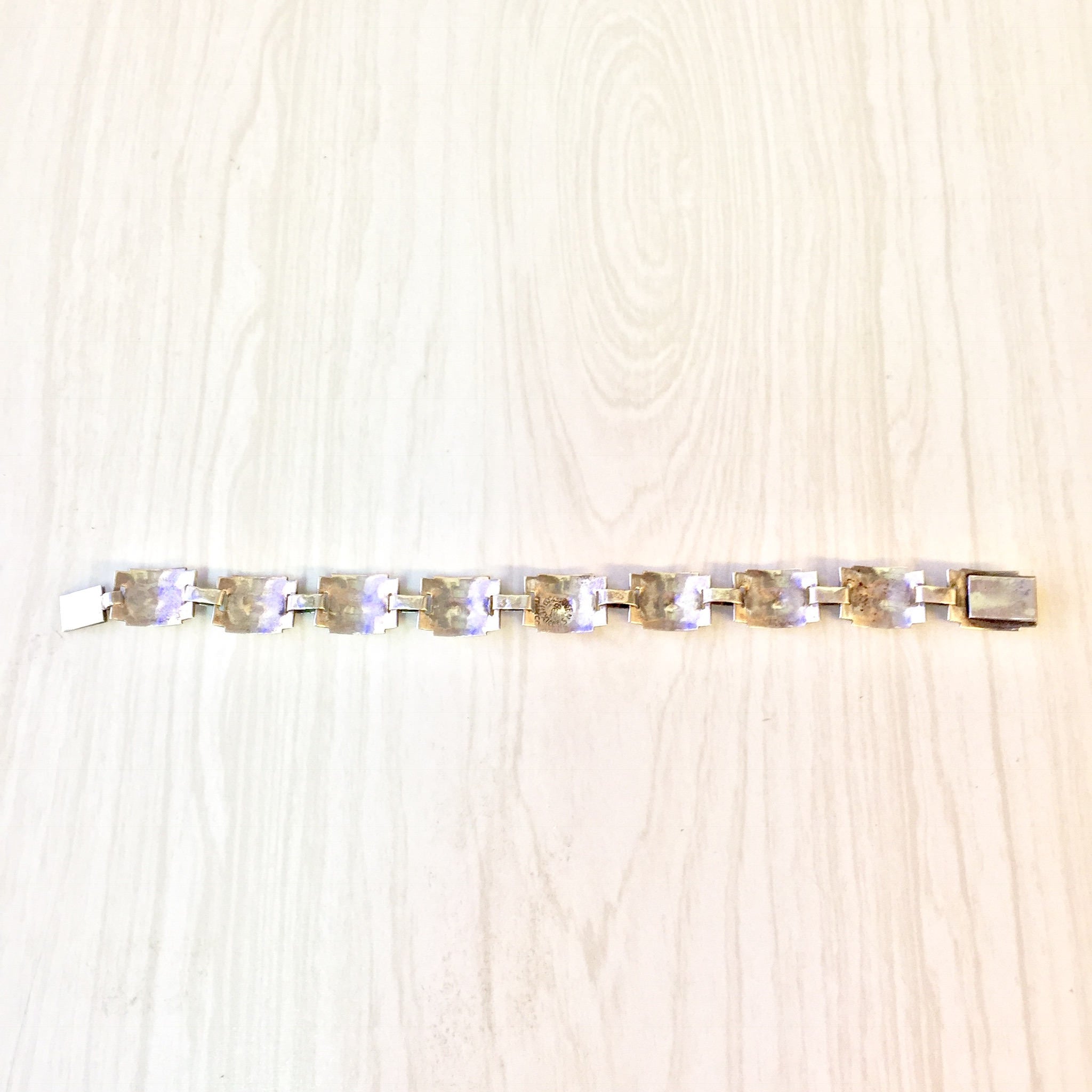 Vintage Sterling Silver and Abalone Link Bracelet | Abalone Shell | Inlaid Abalone Bracelet | Gift for Mom | Vintage Jewelry | Silver |