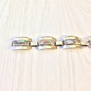 Vintage Sterling Silver and Abalone Link Bracelet | Abalone Shell | Inlaid Abalone Bracelet | Gift for Mom | Vintage Jewelry | Silver |