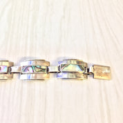 Vintage Sterling Silver and Abalone Link Bracelet | Abalone Shell | Inlaid Abalone Bracelet | Gift for Mom | Vintage Jewelry | Silver |