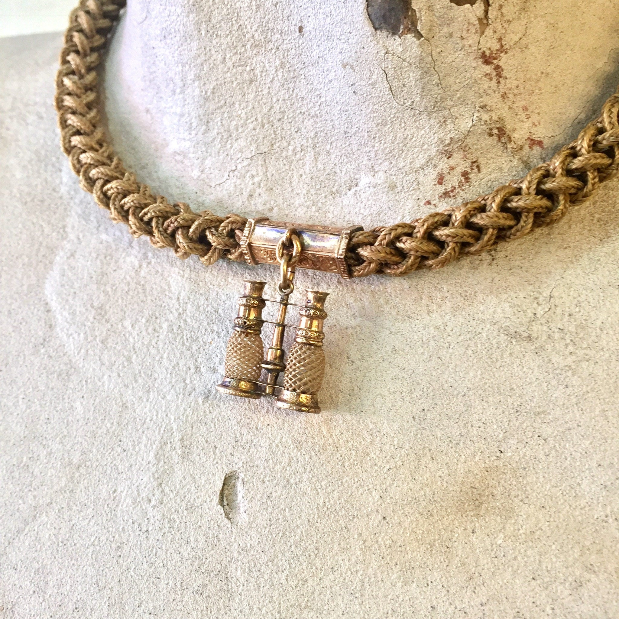 Antique Victorian Mourning Hair Jewelry 10 Karat Gold | Antique Mourning Jewelry | Binocular Pendant | Victorian Jewelry | Antique Necklace