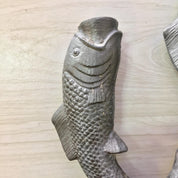 Vintage pewter fish-shaped candlestick holder with intricate scale detailing, perfect for unique home decor, housewarming or holiday gift ideas.