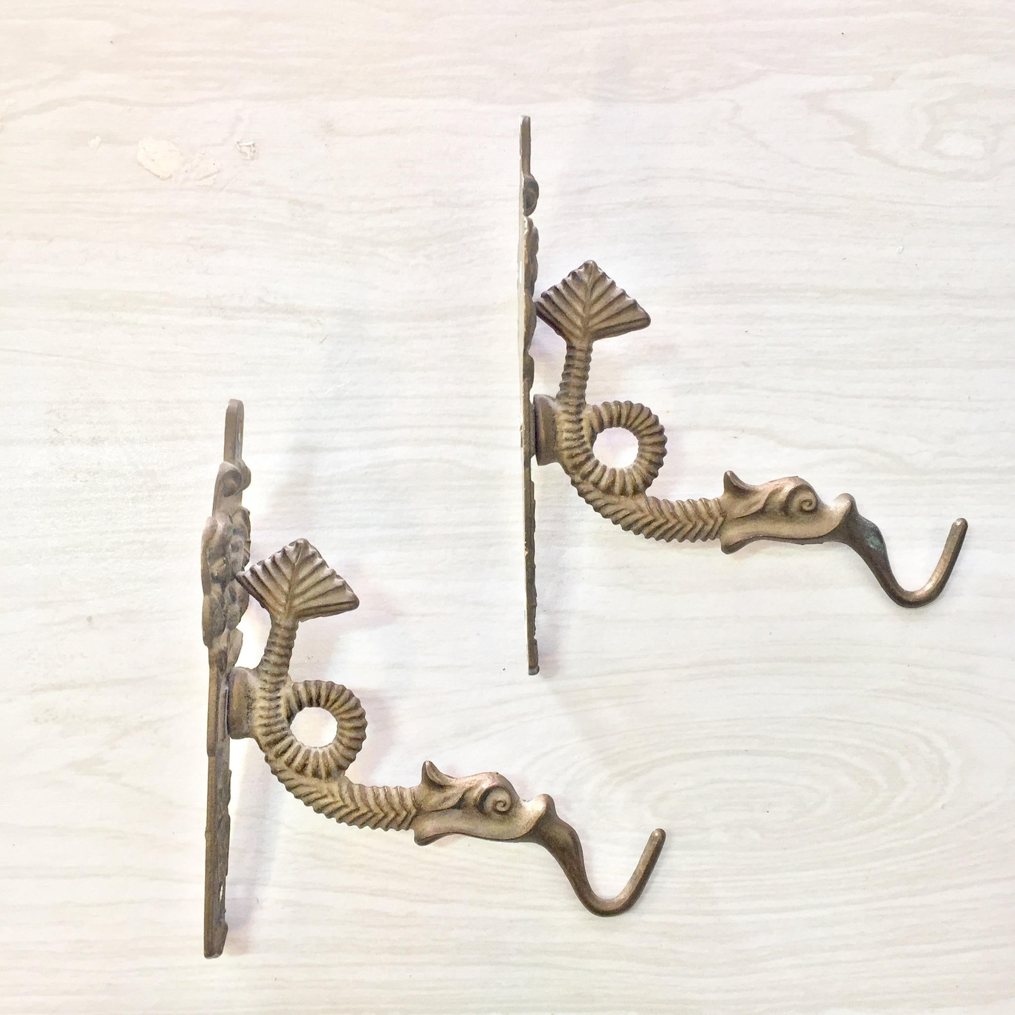 Pair of Vintage Romeo and Juliet Brass Wall Hooks | Coat Hook | Brass Home Decor Accent | Decorative Wall Hanger | Wall Door Hooks |