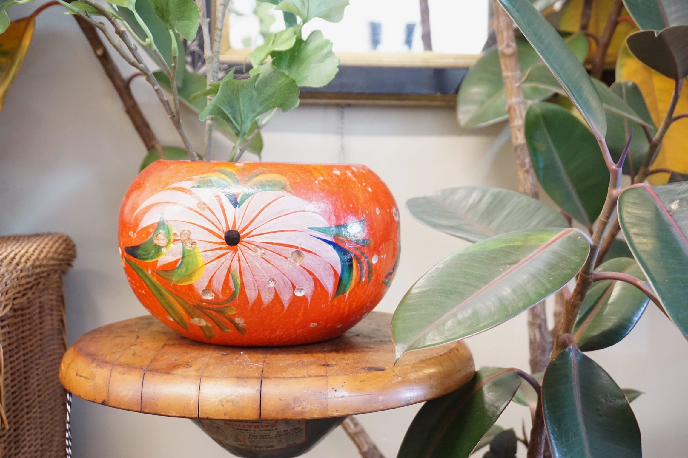 Vintage Handmade Pottery | Hand Painted Mexican Pottery | Red Planter | Floral Design | Painted Pot | Bright Floral Design | Home Decor |