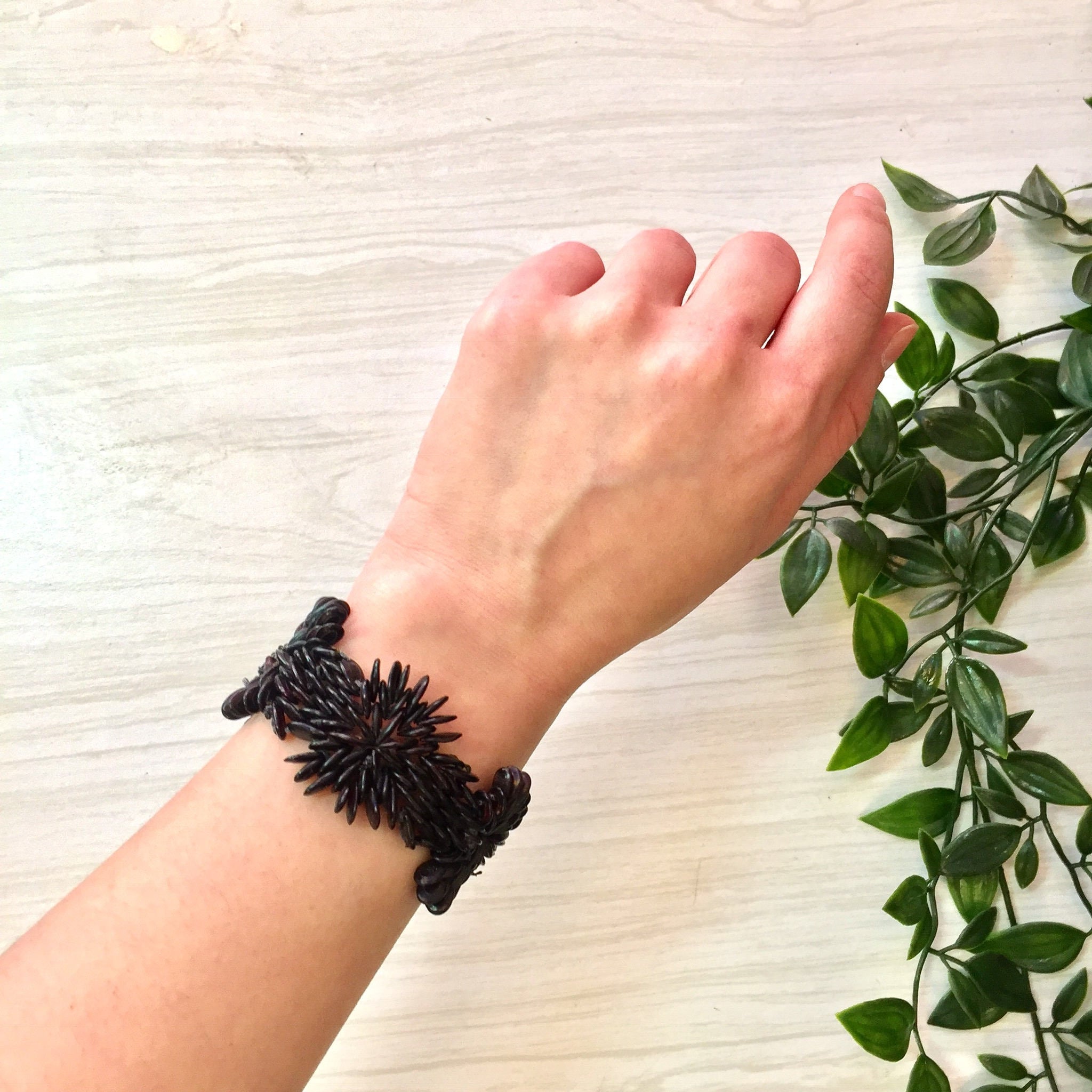 Victorian Black Beaded Seed Bracelet | Black Seed Bracelet | Victorian Jewelry | Vintage Jewelry | Black Jewelry | Bracelet |Statement Piece