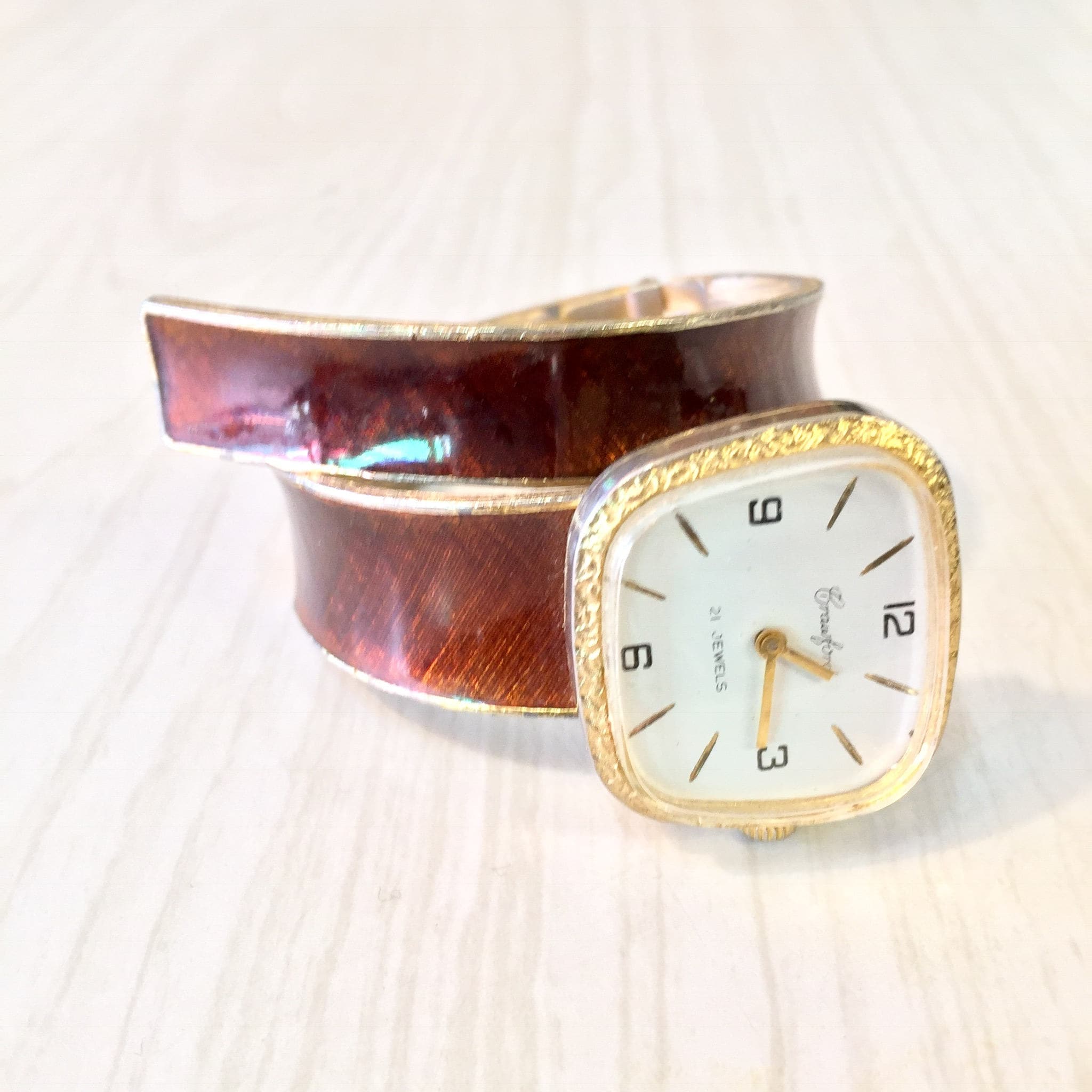 Vintage Crawford Watch | Women's Watch | 21 Jewel Movement | Wind Up Women's Watch | Women's Jewelry | Cuff Hinged Clasp Watch | Bracelet