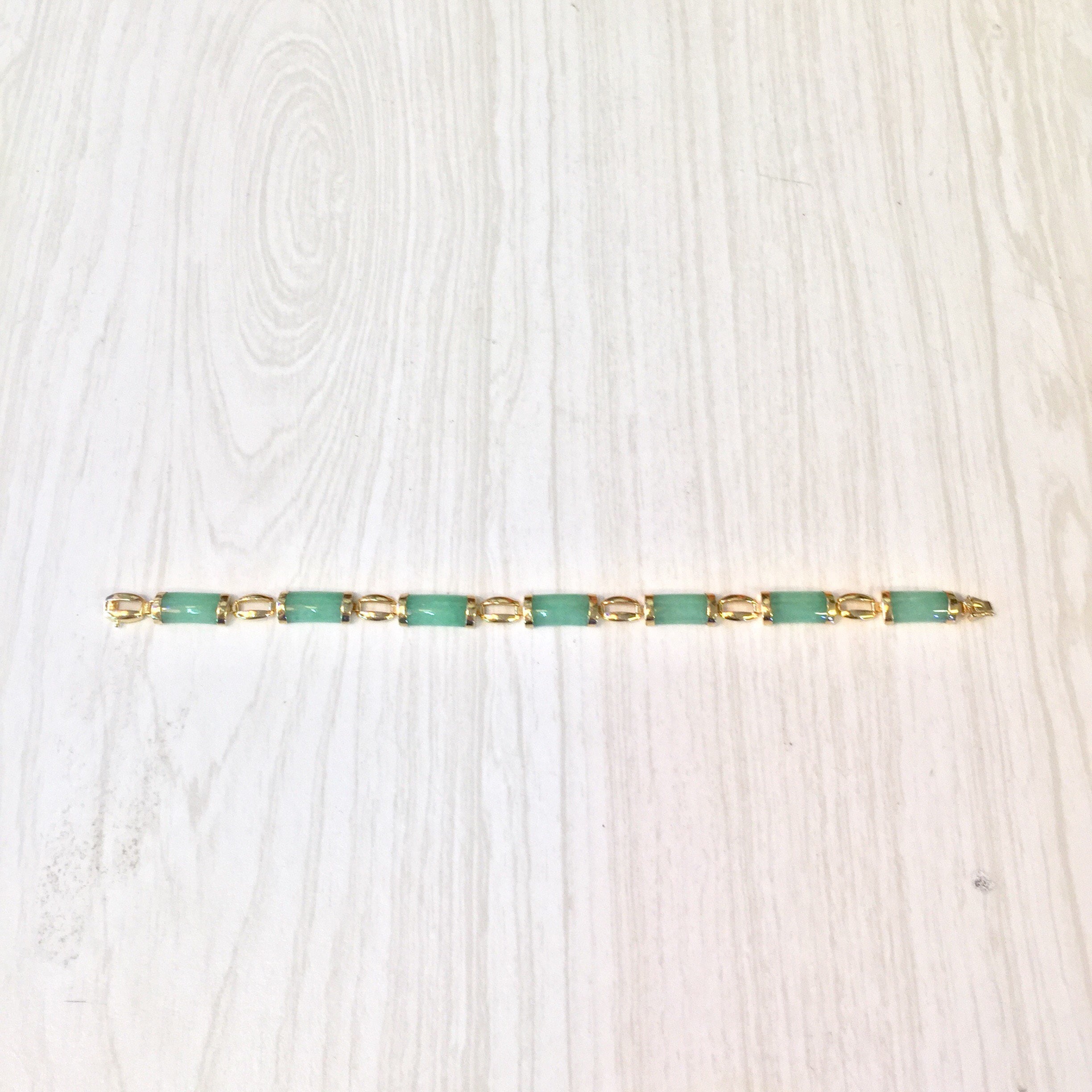 Vintage 14 Karat Gold and Jade Bracelet | 14K Yellow Gold | Jade Bracelet | Yellow Gold | Vintage Gold Bracelet | Holiday Gift Idea | Green
