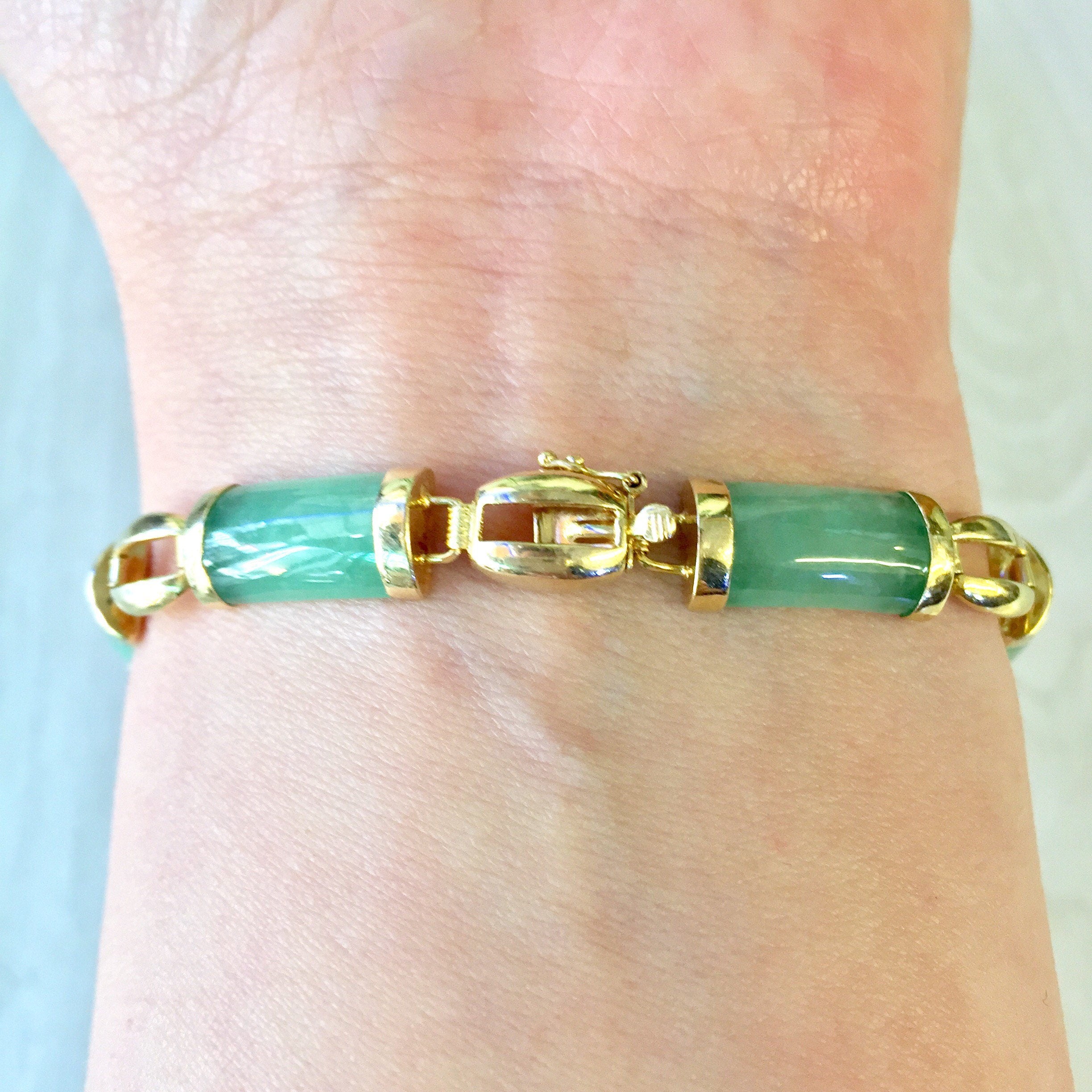 Vintage 14 Karat Gold and Jade Bracelet | 14K Yellow Gold | Jade Bracelet | Yellow Gold | Vintage Gold Bracelet | Holiday Gift Idea | Green