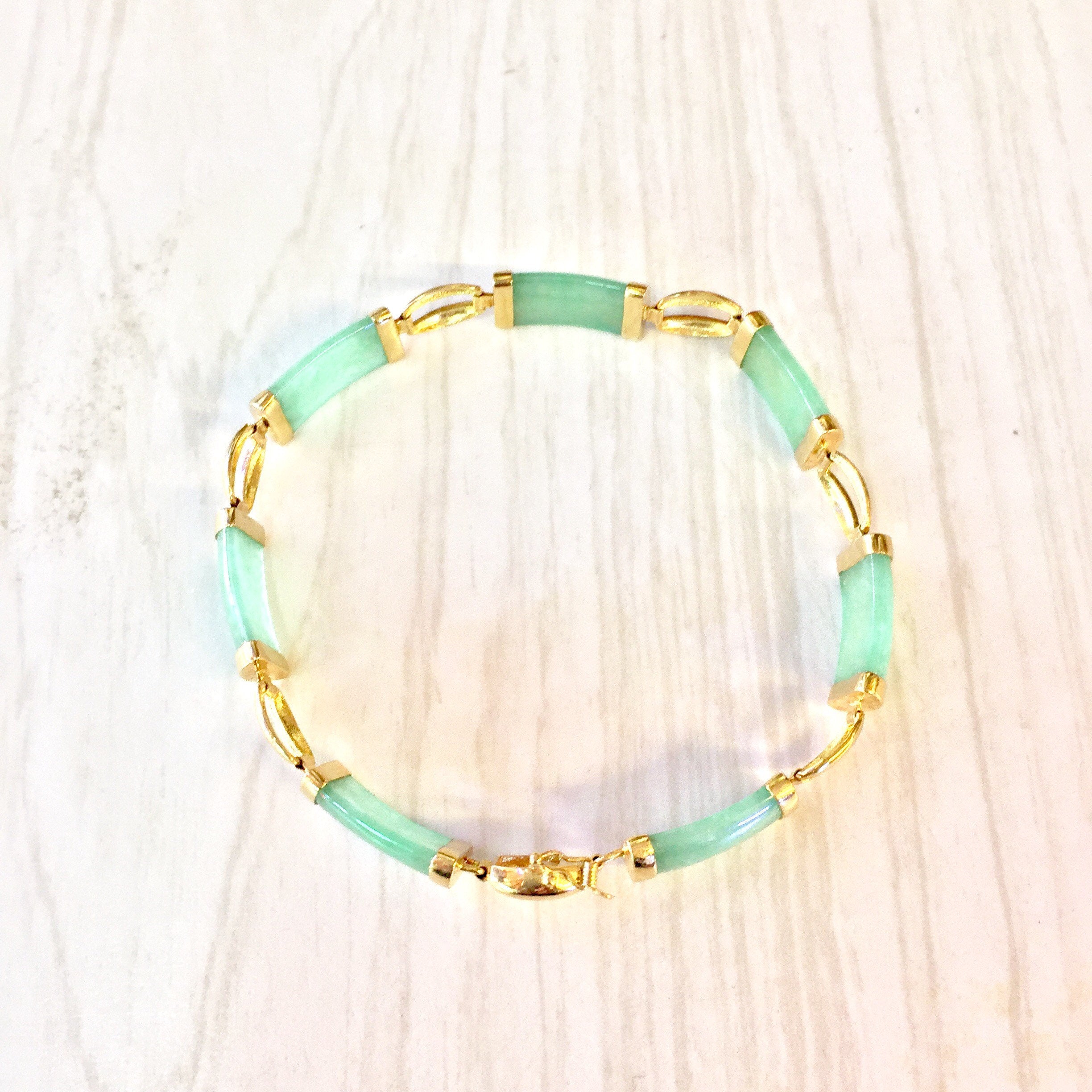 Vintage 14 Karat Gold and Jade Bracelet | 14K Yellow Gold | Jade Bracelet | Yellow Gold | Vintage Gold Bracelet | Holiday Gift Idea | Green