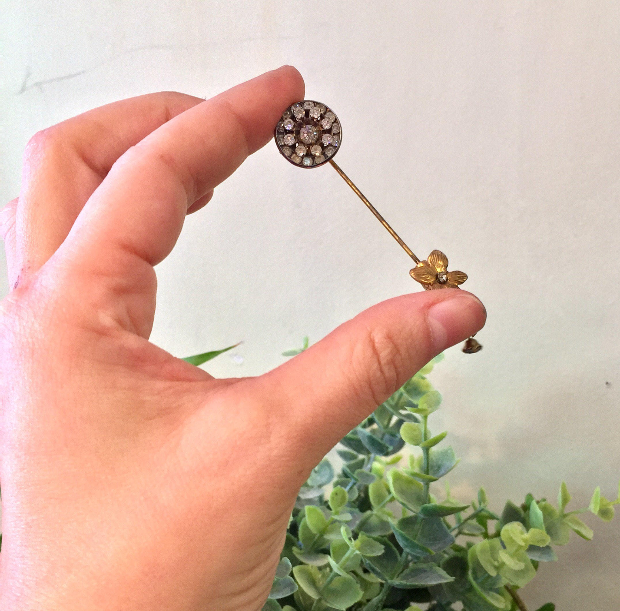 Vintage Gold Filled Stick Pin | Victorian Stick Pin | Ladies Gold Filled Stick Pin | Edwardian Jewelry | Floral Pin | Rhinestones |Gift Idea