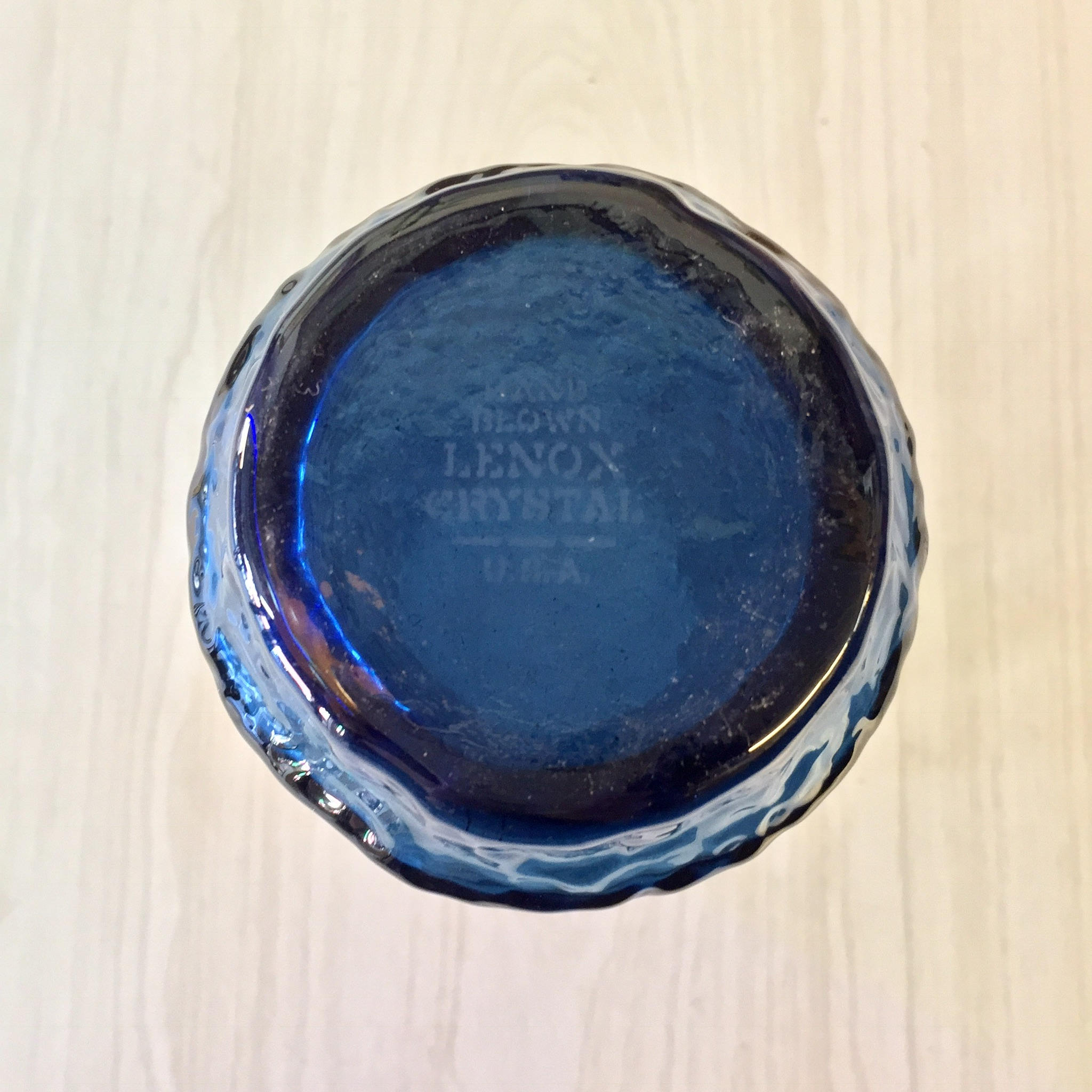 Pair of Two Vintage 1970's Lenox Crystal Impromptu Blue Tumbler Glasses | Blue Lenox Glasses | Hand Blown Glass | Textured Glass | Kitchen
