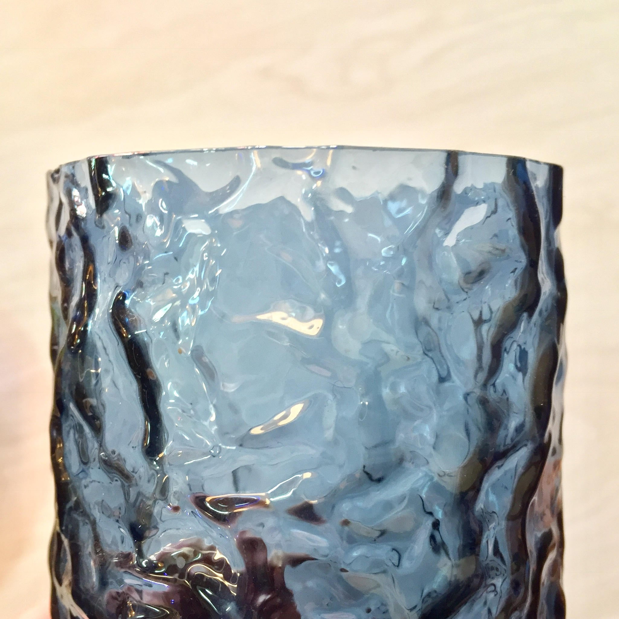 Pair of Two Vintage 1970's Lenox Crystal Impromptu Blue Tumbler Glasses | Blue Lenox Glasses | Hand Blown Glass | Textured Glass | Kitchen