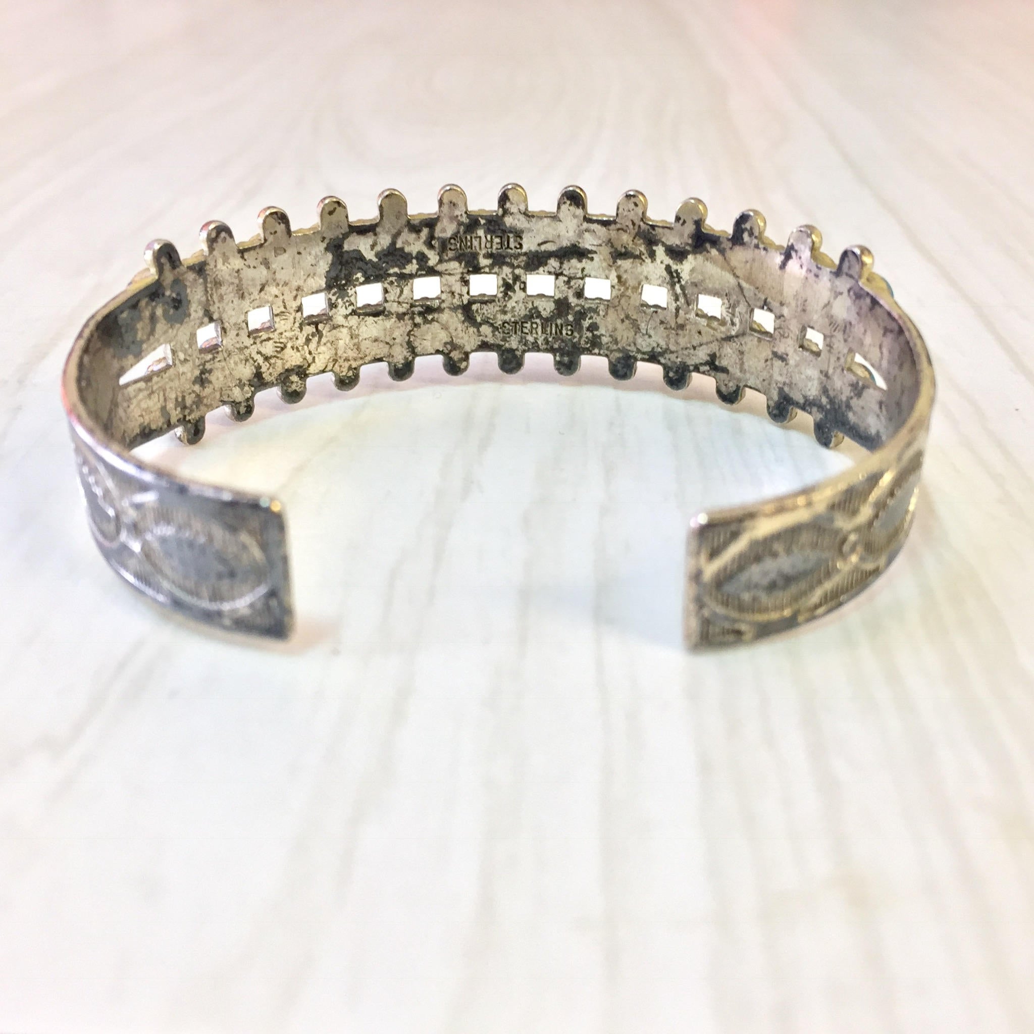 Vintage Silver Bracelet | Sterling Silver Cuff | Turquoise Beads | Turquoise Bracelet | Cuff Bracelet | Turquoise Cuff | Small Bracelet