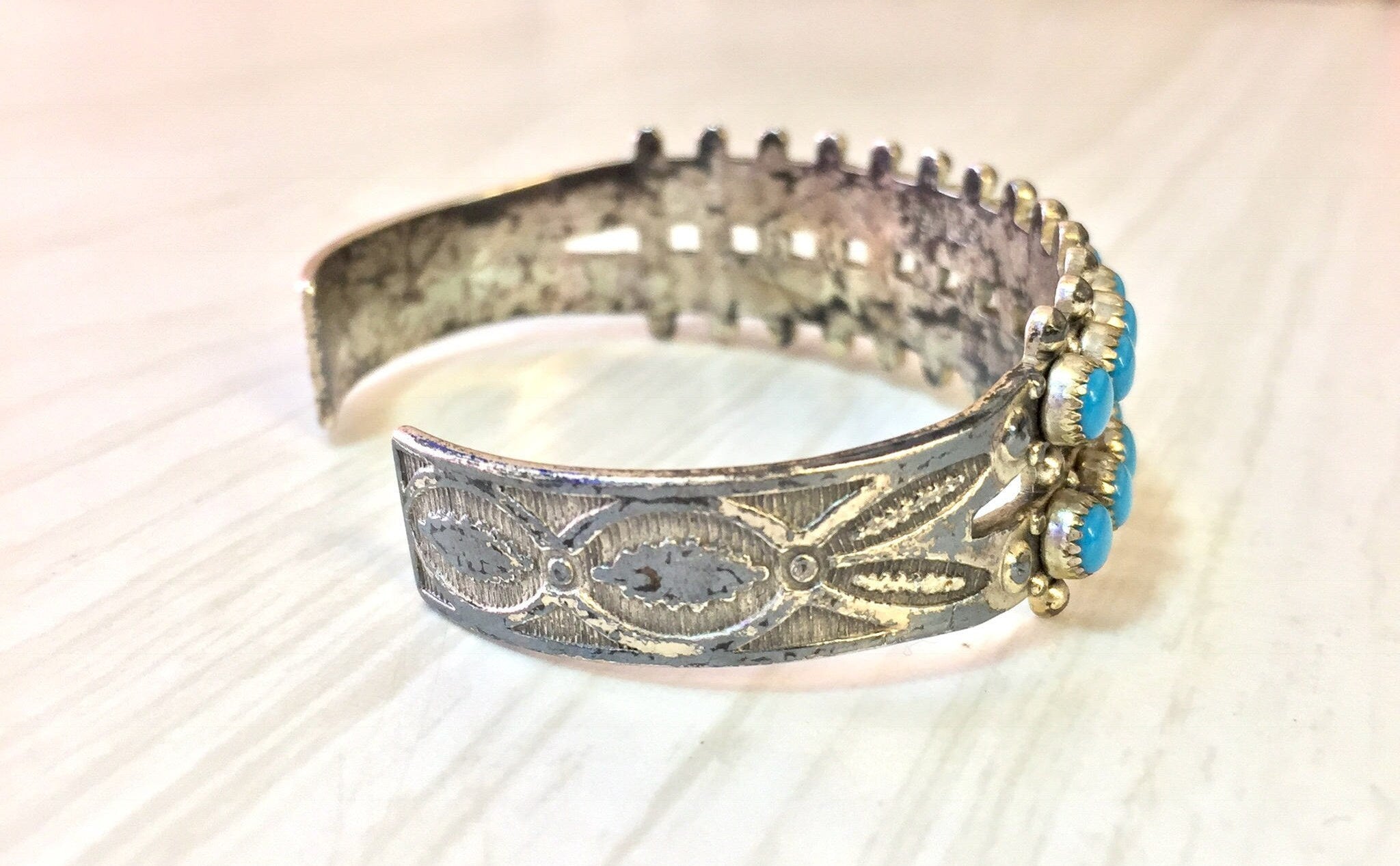 Vintage Silver Bracelet | Sterling Silver Cuff | Turquoise Beads | Turquoise Bracelet | Cuff Bracelet | Turquoise Cuff | Small Bracelet