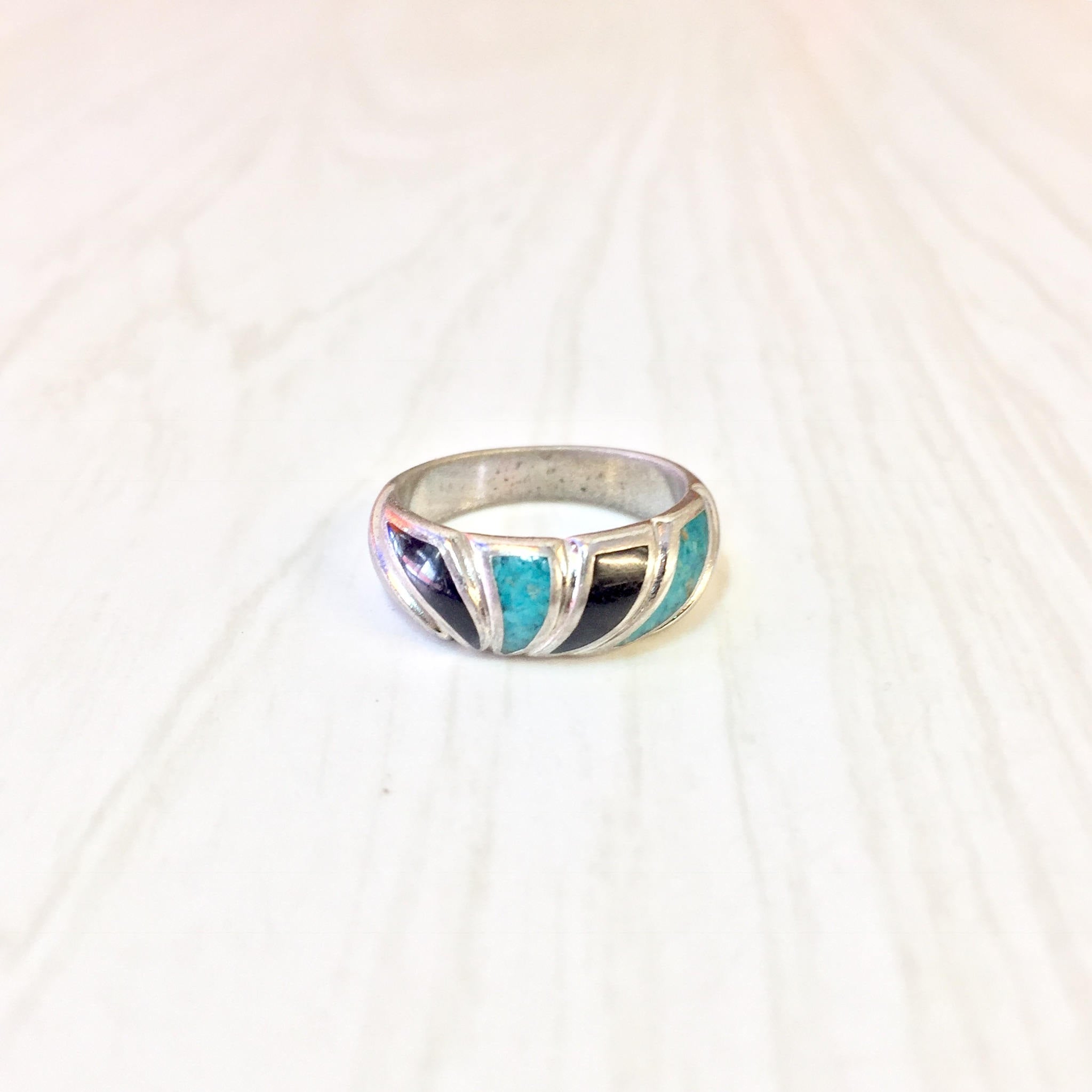 Vintage Silver Ring | Vintage Jewelry | Sterling Silver Ring | Turquoise Jewelry | Turquoise Stone | Southwestern Ring | Onyx Ring | Blue
