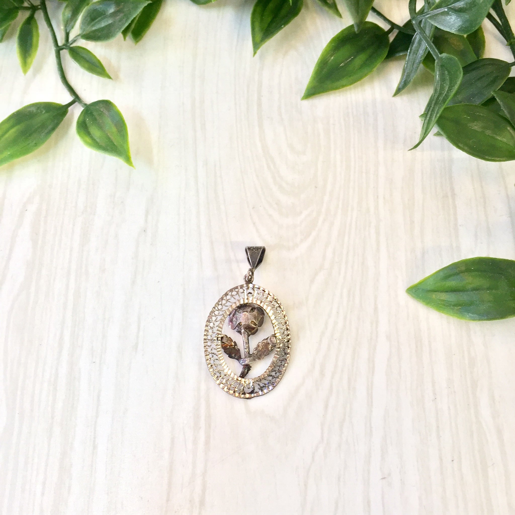Vintage Silver Pendant | Rose Pendant | Vintage Jewelry | Sterling Silver | Rose Jewelry | Flower | Silver Rose | Vintage Pendant | Necklace