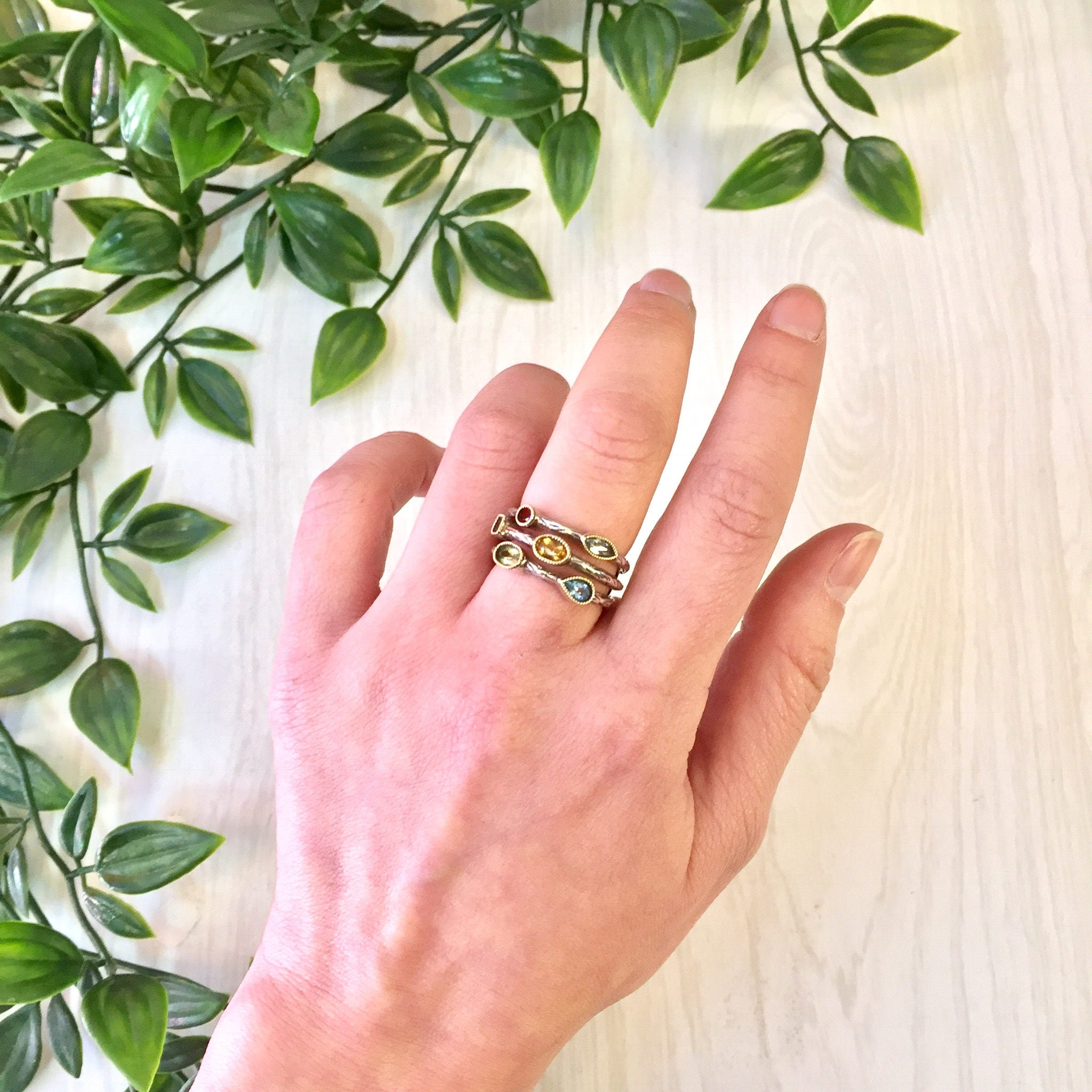 Vintage Silver Ring | Vintage Jewlery | Three Band Ring | 18 K Gold | 18K | Ruby | Amethyst | Citrine | Blue Topaz | Valentines Day | Ring