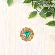 Vintage Gold Tone Brooch | Vintage Jewelry | Costume Jewelry | Green | Gold | Pin | Brooch | Feather | Round Brooch | Valentines Day