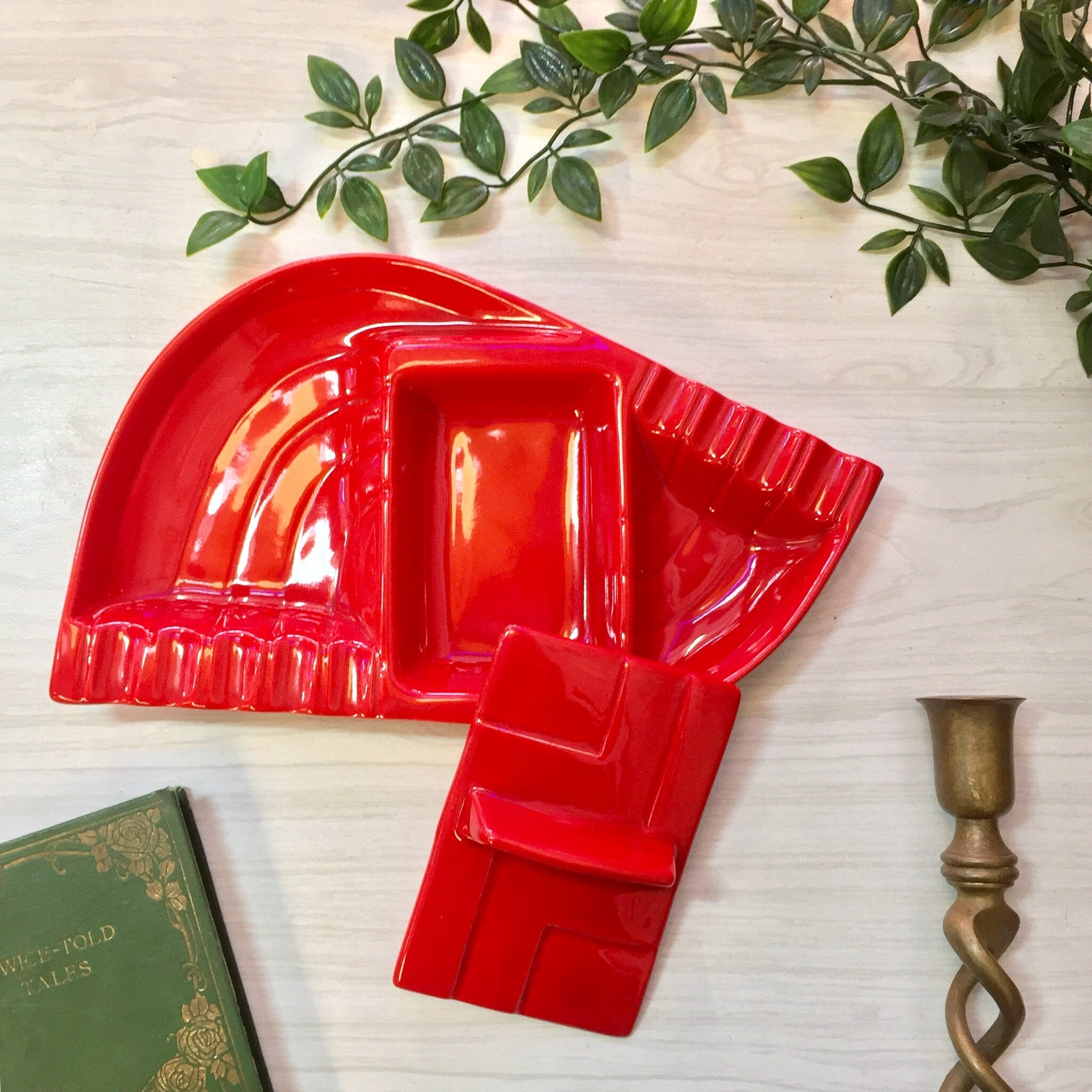 Vintage Red Ashtray | Don Jay Ceramics | Vintage Home Decor | MCM | Midcentury Modern | Ashtray | Catch All Dish | Lidded Ashtray | Red