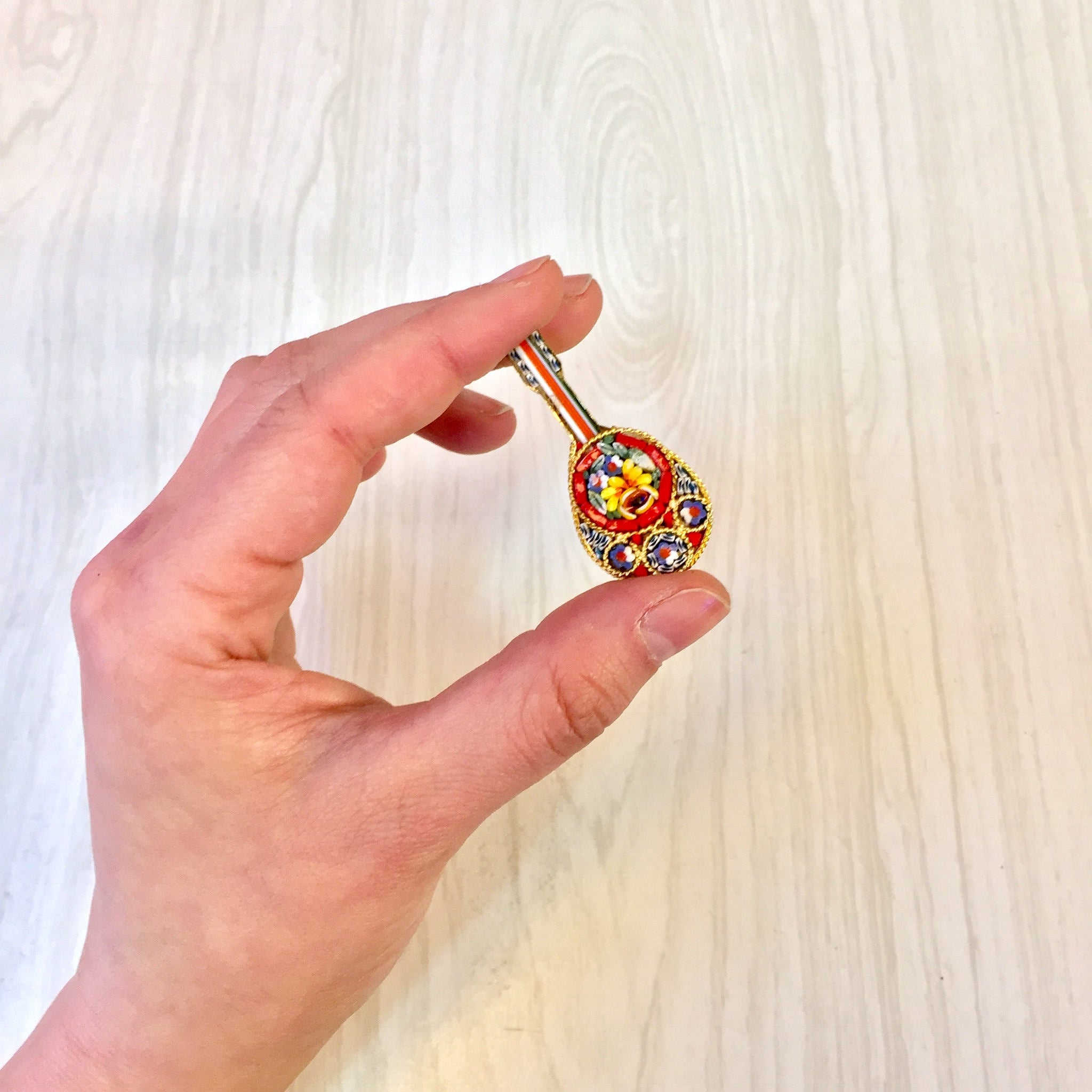 Vintage Millefiori Brooch | Gold Tone Brooch | Made In Italy | Millefiori Jewelry | Vintage Jewelry | Guitar Brooch | Pin | Red | Blue