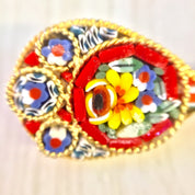 Vintage Millefiori Brooch | Gold Tone Brooch | Made In Italy | Millefiori Jewelry | Vintage Jewelry | Guitar Brooch | Pin | Red | Blue
