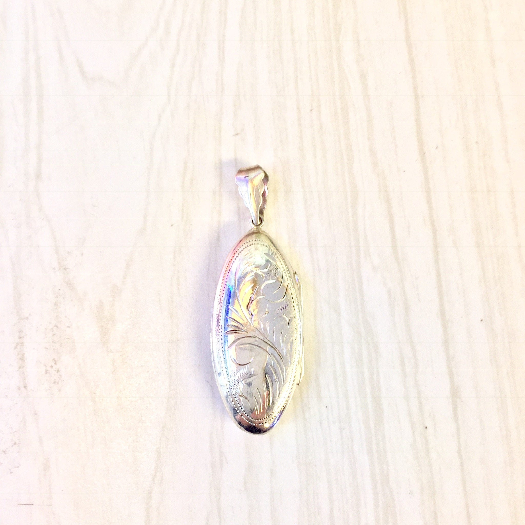 Vintage Silver Pendant | Puffy Etched Locket | Sterling Silver Locket | Vintage Locket | Etched Silver | Locket | Necklace | Pendant |Etched