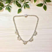 Vintage Silver Necklace | Silver Tone | Vintage Choker | Choker Necklace | Link Necklace | Flower Jewelry | Leaf | Vintage Jewelry |Necklace