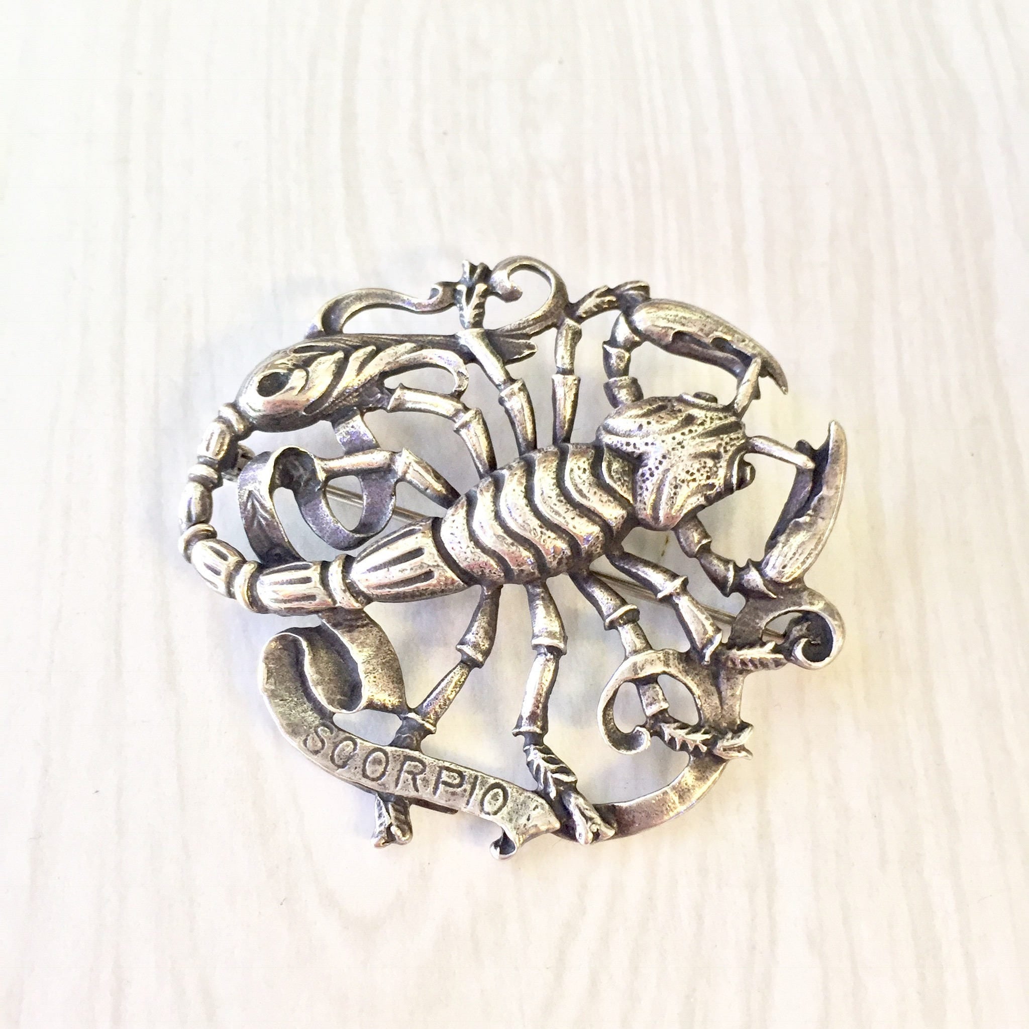 G Cini Scorpio Zodiac Brooch | Guglielmo Cini Jewelry | Vintage Brooch | Zodiac Jewelry | Scorpion Pin | Sterling Silver | Vintage Silver