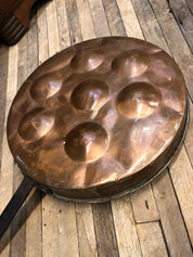 Antique pan copper poached eggs country folk art hand made home decour set vintage kitchenware kitchen
