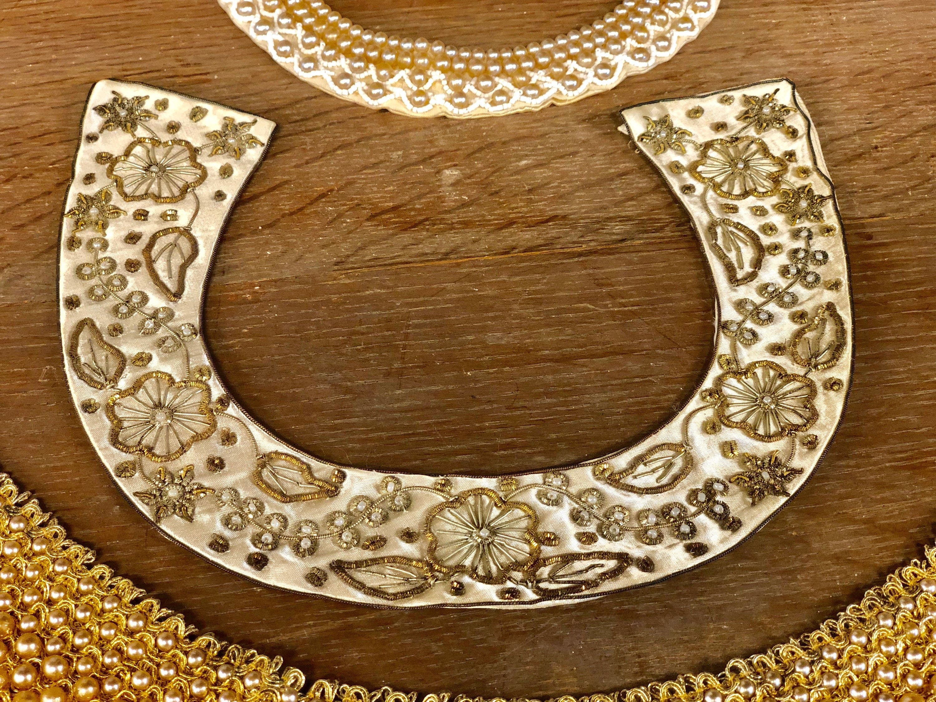 Womens blouse collar, vintage clothing, pearl on collar, vintage dress collar, Pearl collar, beaded collar, faux collar, Collar vintage