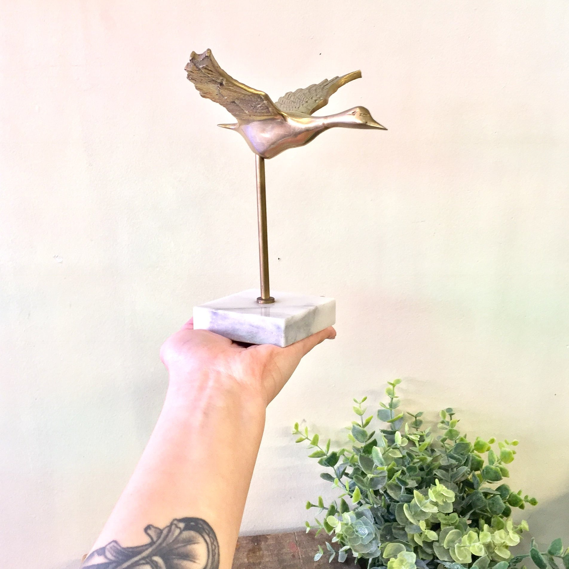 Vintage Brass Bird Paperweight | Marble Base | Brass Decor | Bird | Marble | Paperweight | Desk | Office | Bird In Flight | Gift Idea