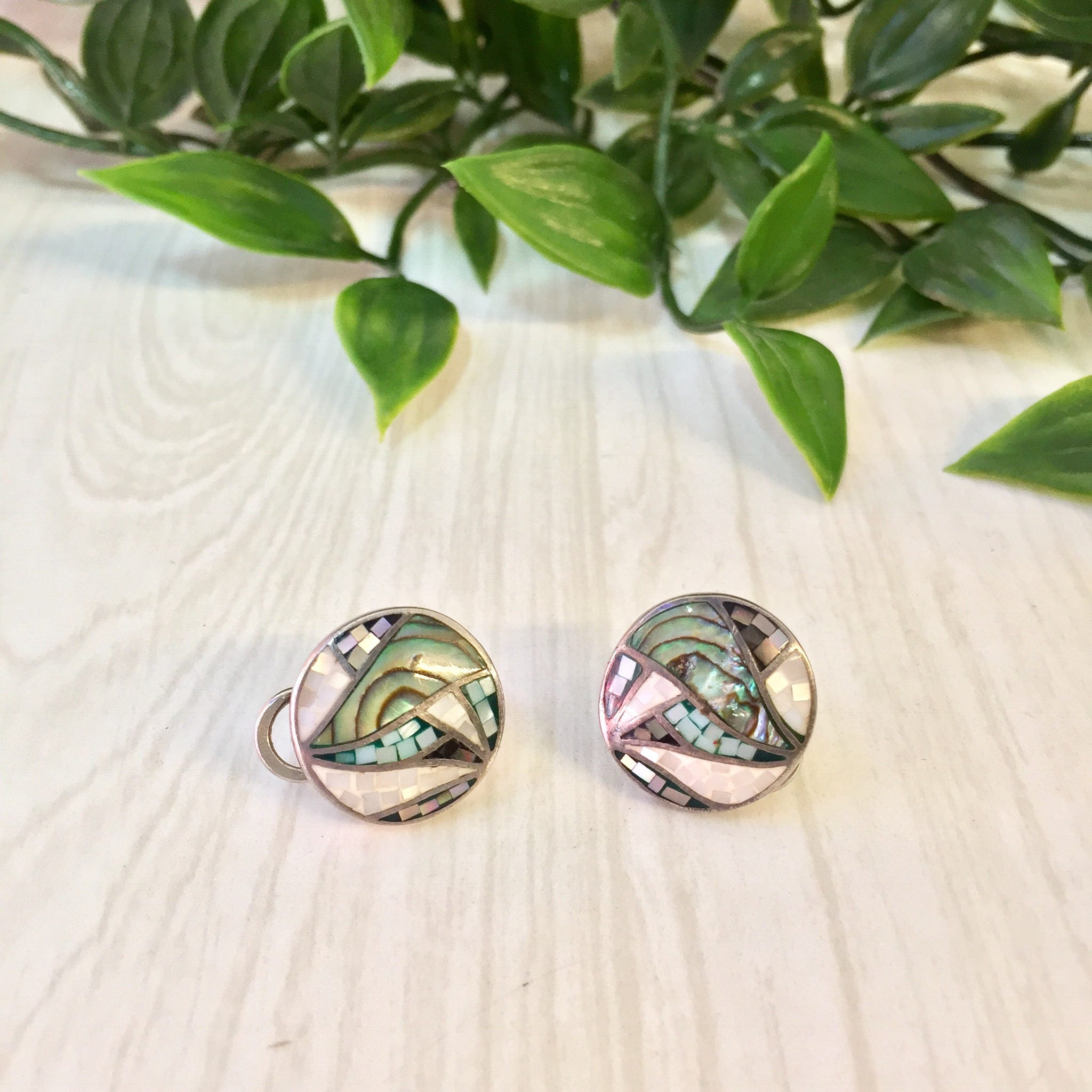 Vintage Silver Earrings | Abalone Earrings | Mother of Pearl | Vintage Jewelry | Earrings | Mosaic Jewelry | Abalone Shell | Valentines Day